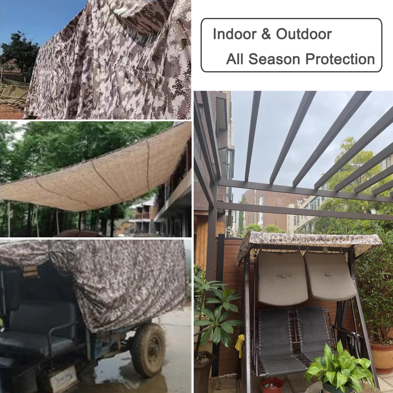Telo cerato in tela mimetica marrone, resistente, impermeabile, multiuso, per auto, tetto, barca, capannone per mobili da giardino, telo da terra per esterni, campeggio(4x4m)