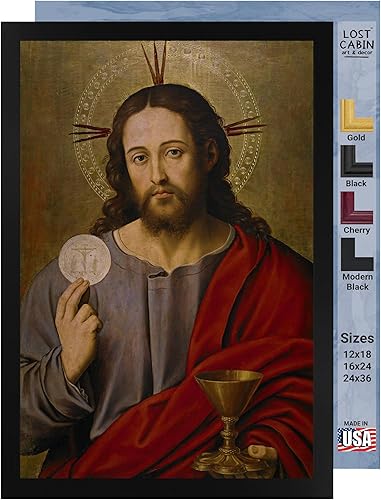 Póster enmarcado de Cristo el Salvador con la Eucaristía de Vicente Juan Masip para decoración de pared, pintura fina para el hogar y la oficina,
