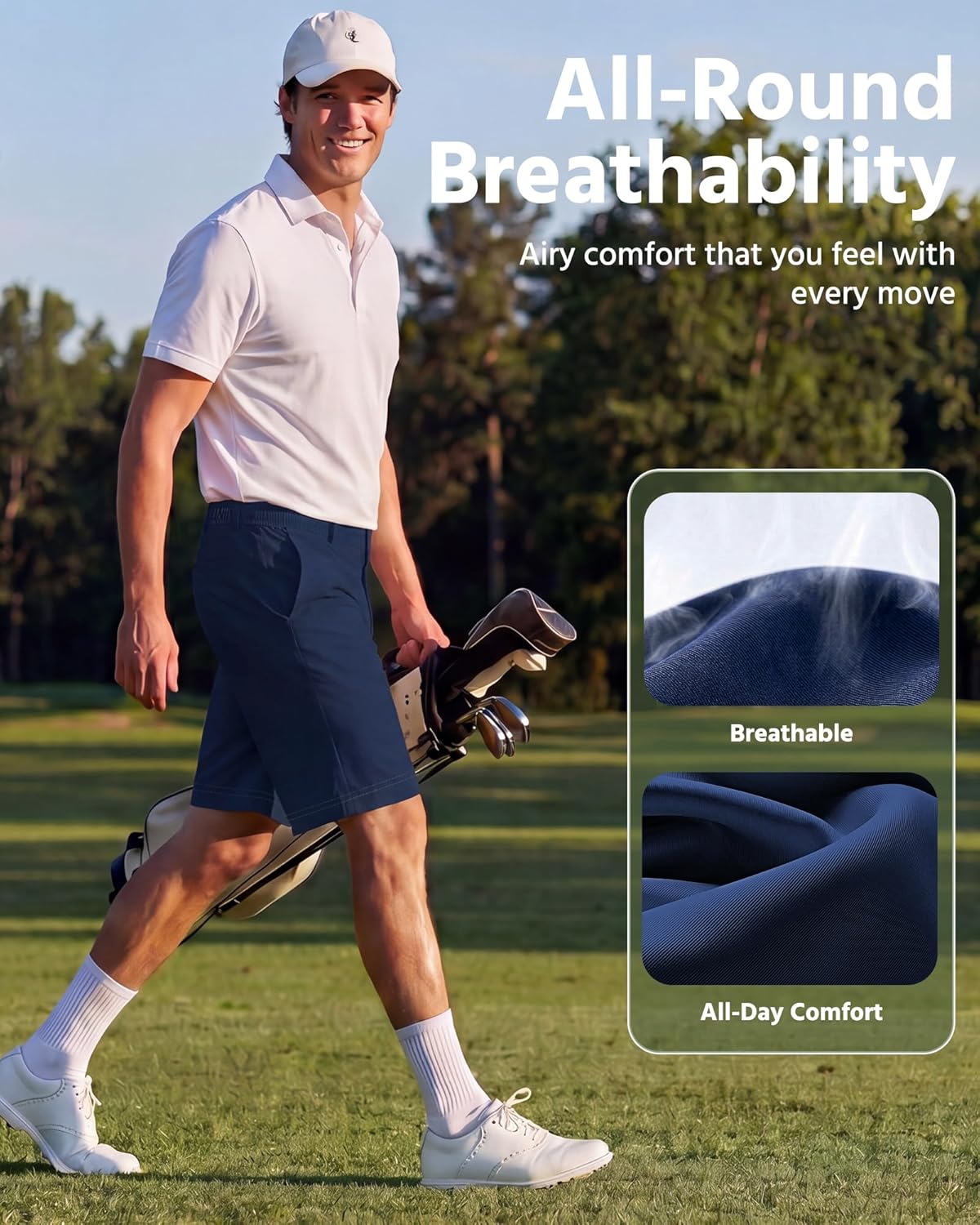 Wulcea Men's Golf Shorts 9" Chino Stretch Fabric Elastic Waist Quick Dry Water Resistant Casual Dress Work with Phone Pocket