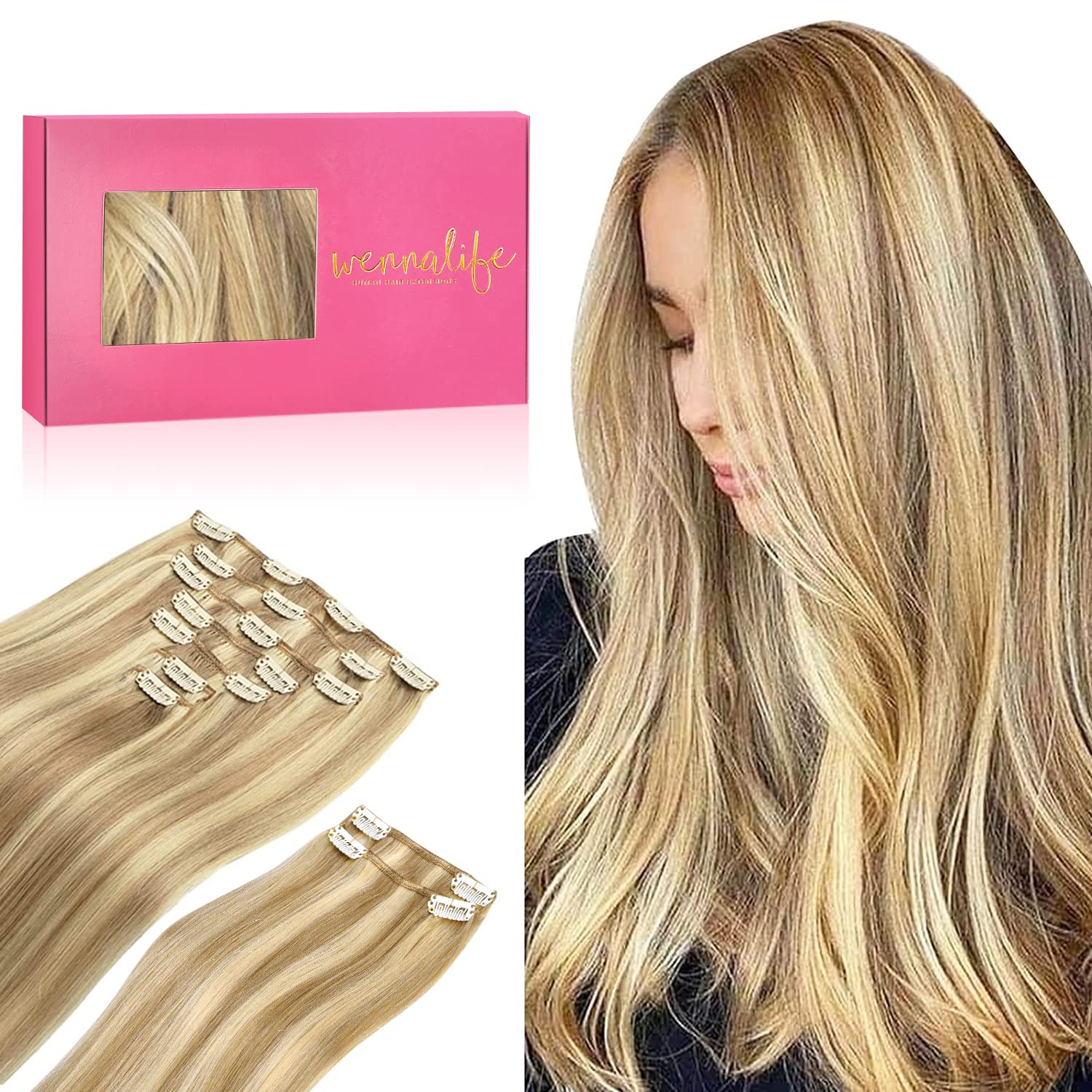 Wennalife Clip In Hair Extensions 150g 16 Inch 9pcs Light