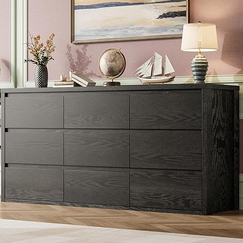 Miniatura 17 de GarveeHome Cómoda de 9 cajones para dormitorio, cómoda ancha y moderna, cómoda grande de madera para almacenamiento de madera para sala de estar,
