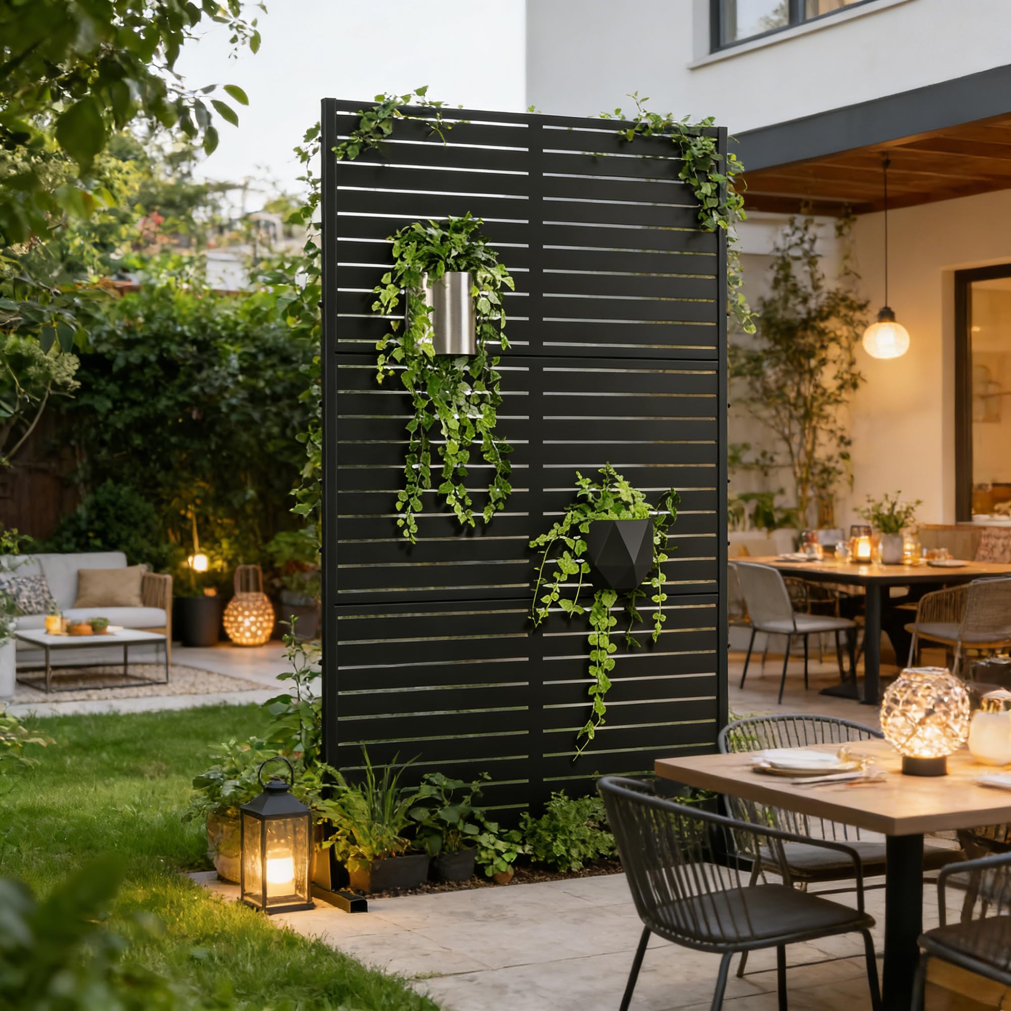 casa.pro Trennwand Nodepp Raumteiler 180 x 90 cm Sichtschutz Outdoor Indoor Raumtrenner Terrasse Balkon verzinkter Stahl Paravent Schwarz