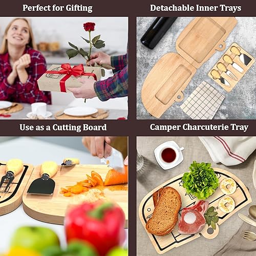 Miniatura 3 de Juego de tabla de quesos y cuchillos plegables de bambú, tabla de cortar de queso, regalos de cumpleaños para mamá, papá, regalos de inauguración