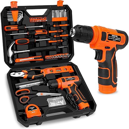 139-Piece Tool Set - Tool Kit with 8V Cordless Drill Driver in ToolBox Storage Case, General Household Drill Set for Home Repairs, Handyman, DIY Projects