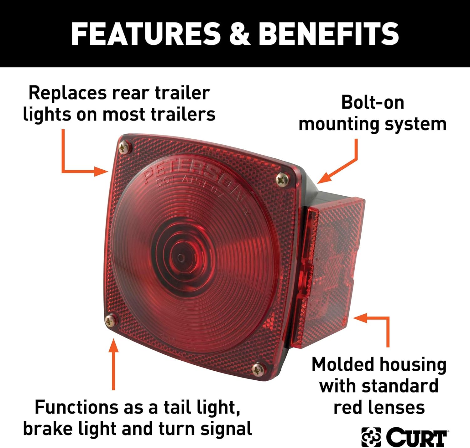 CURT 53440 Passenger-Side Combination Replacement Trailer Light, Stop Tail Turn : Automotive