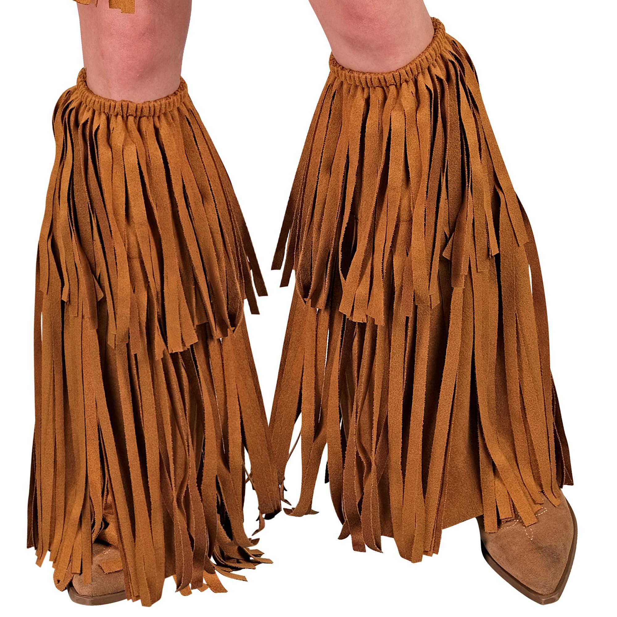 W WIDMANN MILANO Party Fashion - Brown Fringe Boot Covers Hippie Native American