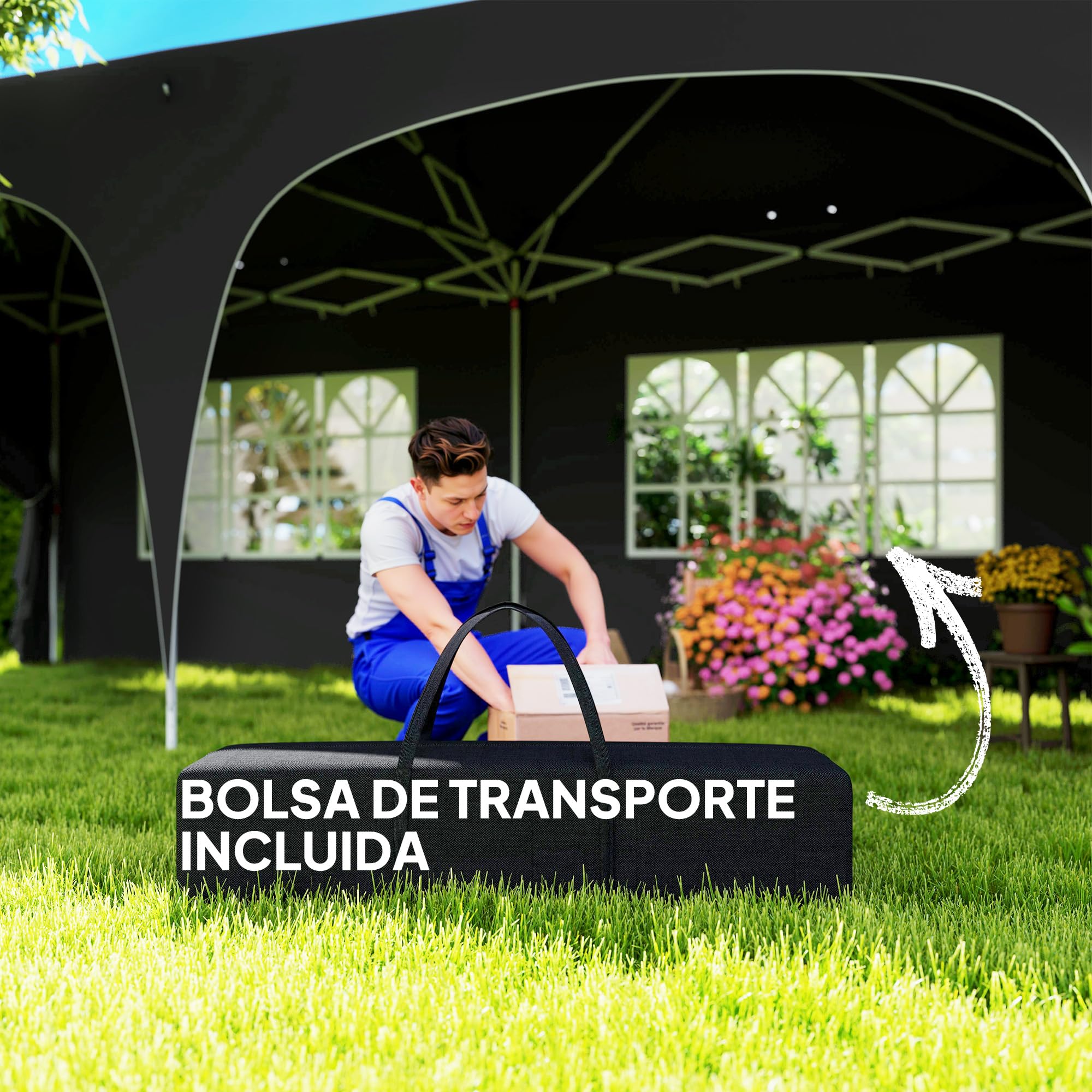 Outsunny Carpa Plegable 3x6 m, Cenador Pabellón de Jardín con Altura Ajustable de 3 Niveles, 4 Paredes Laterales, Ventanas y Bolsa Transporte, UPF50+, Impermeable para Fiestas, Exterior, Gris Oscuro