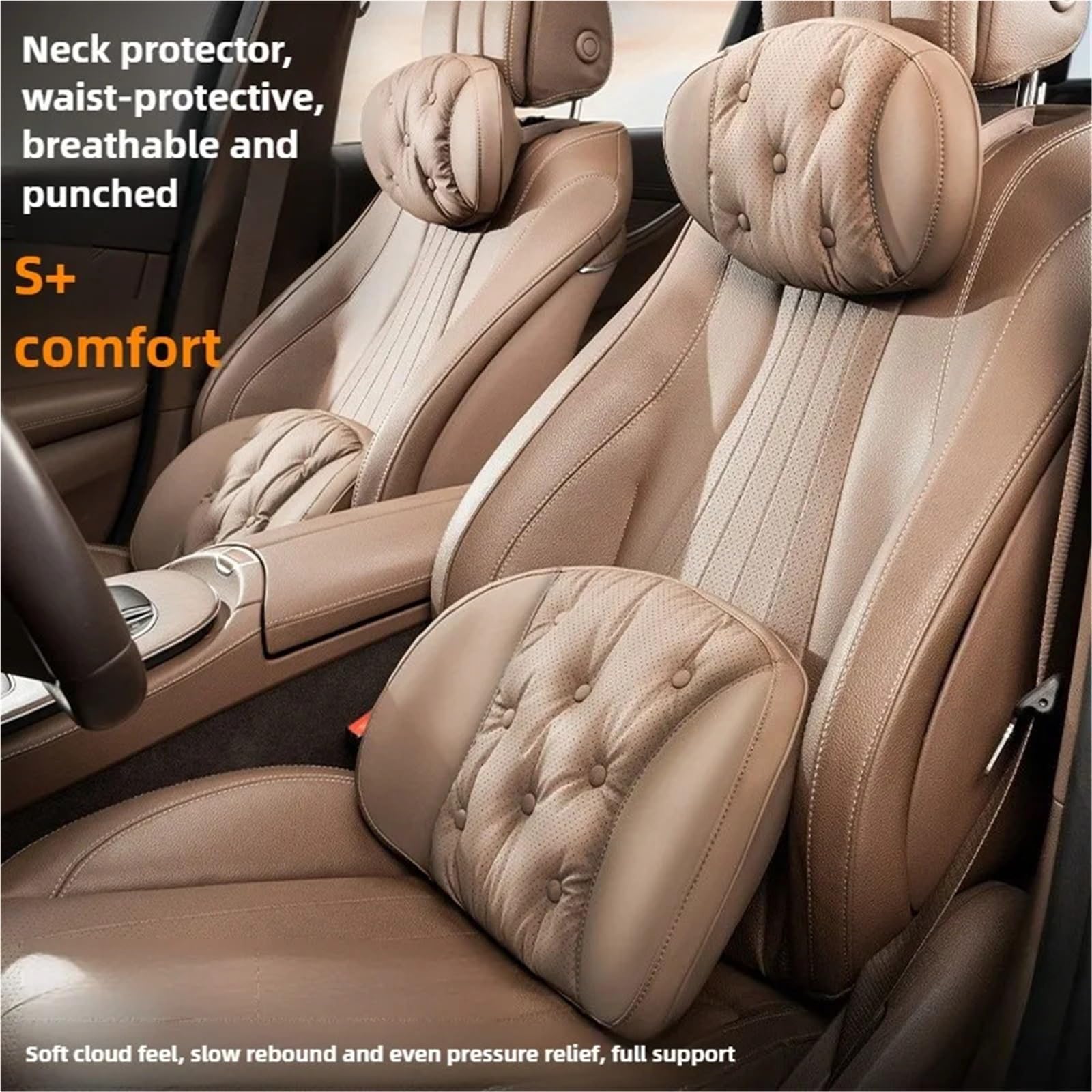 Reposacabezas Coche Reposacabezas universal de cuero Nappa para coche y cojín de soporte lumbar, accesorios para coche cómodos(Brown - Lumbar)