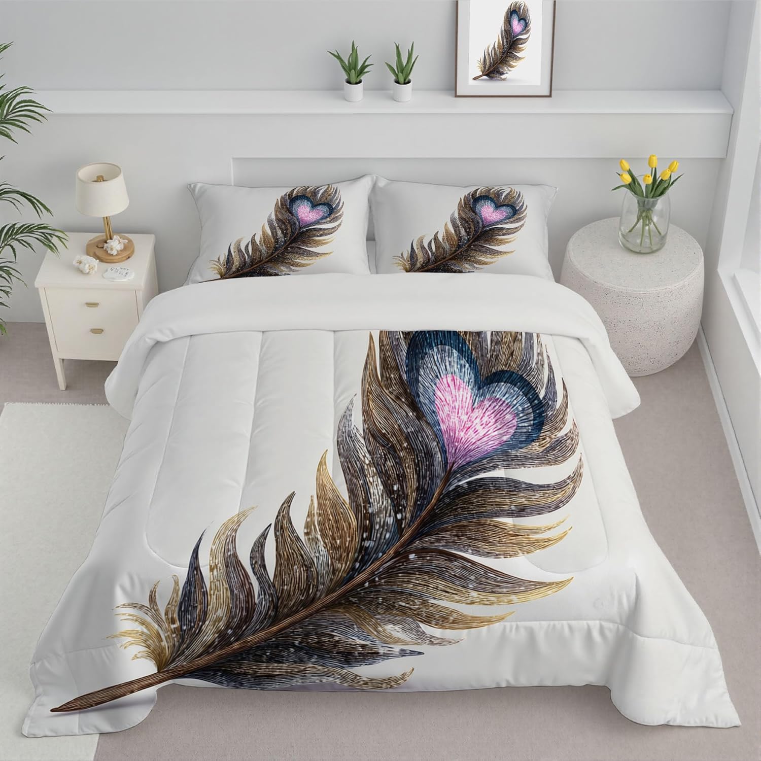 3D Diamond Grid Comforter Set Queen Size Bedding Set Christmas Theme All Season Down Comforter Printed Quilted with 2 Pillow Shams for Kids, Teens, Adults 90 x 90in Green