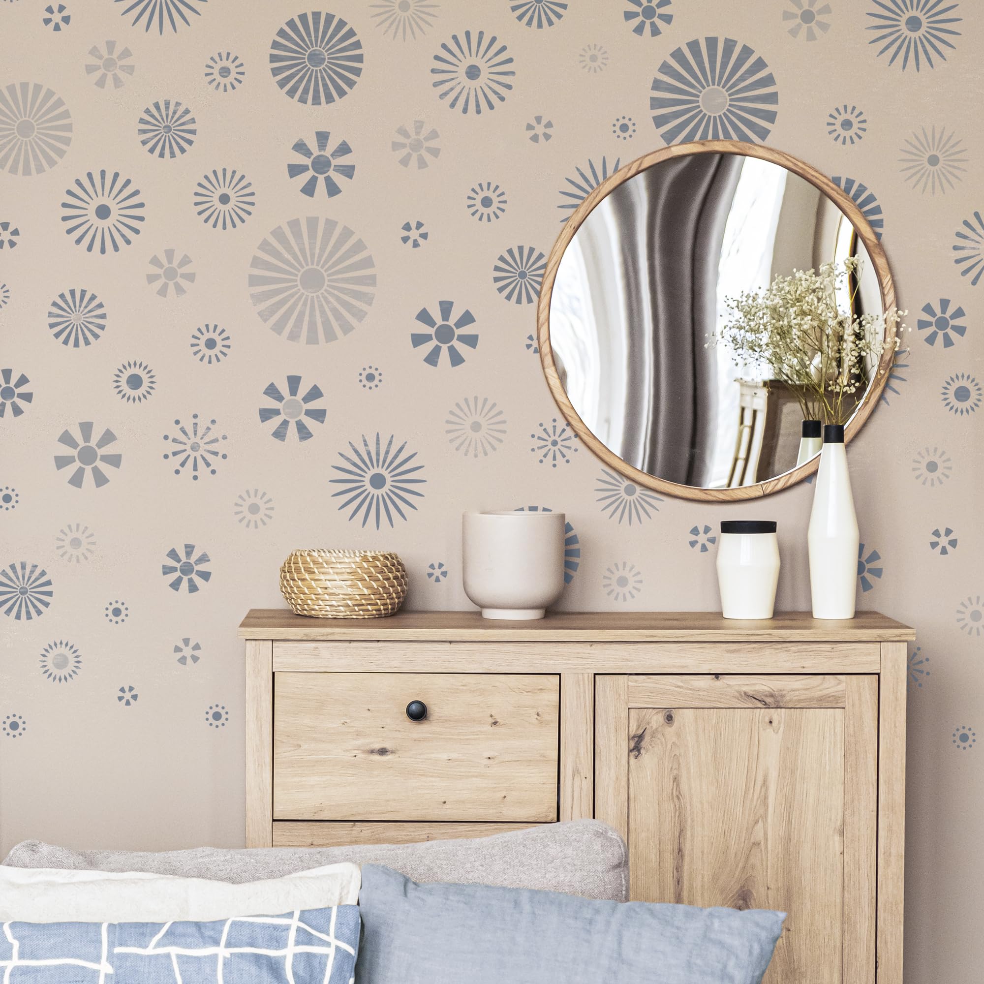 NAKLEO Large Circle Rays Geometric Wall Stencil - 23" X 37", Reusable Plastic Template For Painting - View #6