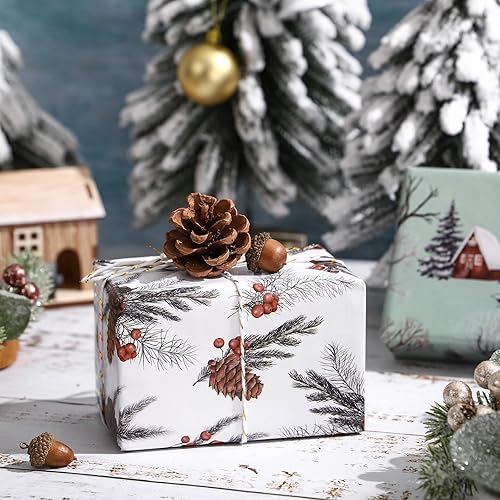 Miniatura 10 de LeZakaa Mini rollo de papel de regalo de Navidad, diseño de campana y árbolbastones de caramelocopos de nieve, color morado claro, para envolver