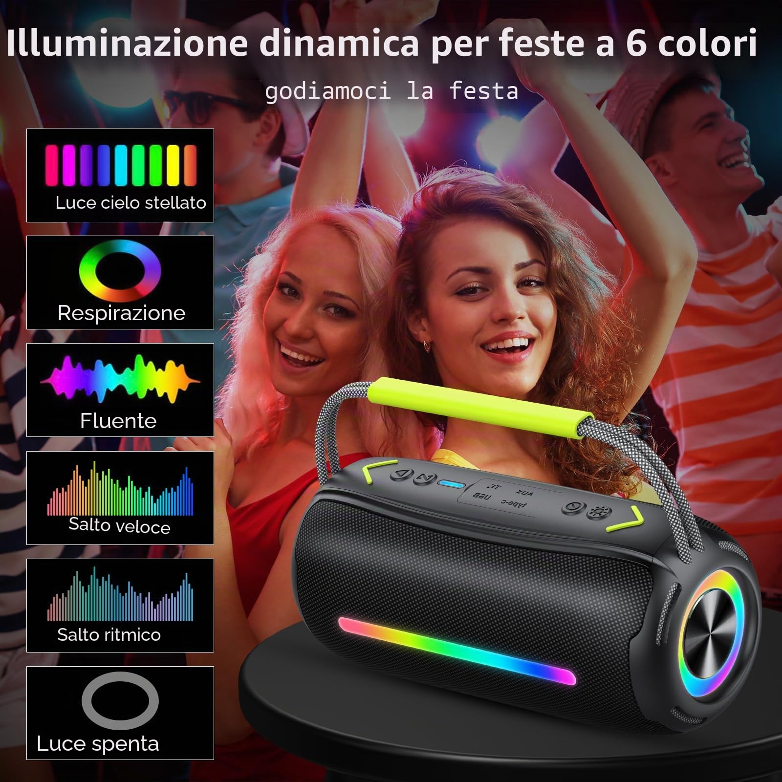 IKT Cassa Bluetooth Portatile 40W, Altoparlante Bluetooth con Doppio Bassi, Impermeabile IPX7, Luci RGB, 24h Autonomia, TWS/AUX/TF, Speaker Bluetooth per Feste/Outdoor/Viaggi