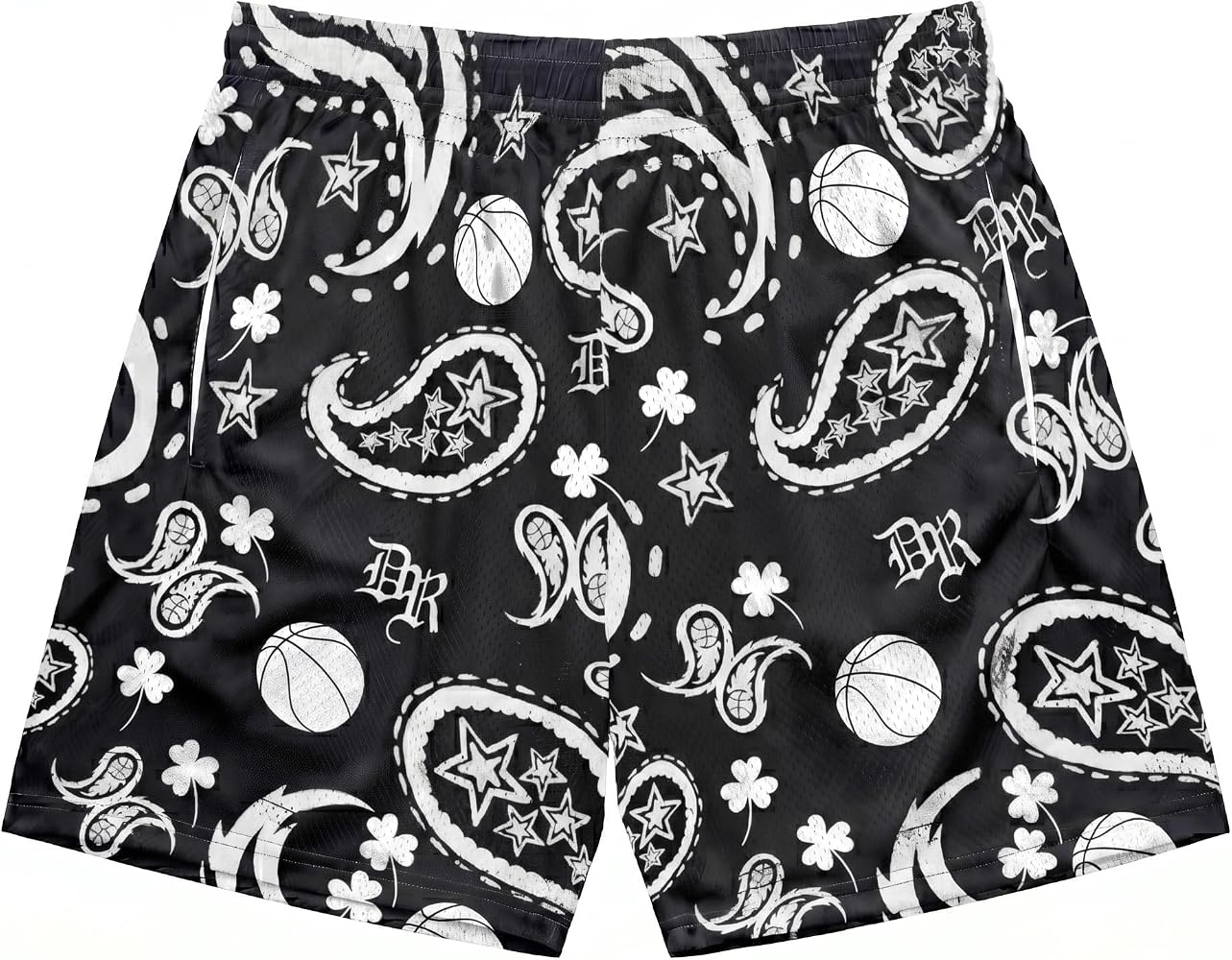 DIOTSR Mens Paisley Graphic Shorts Athletic Basketball Bandana