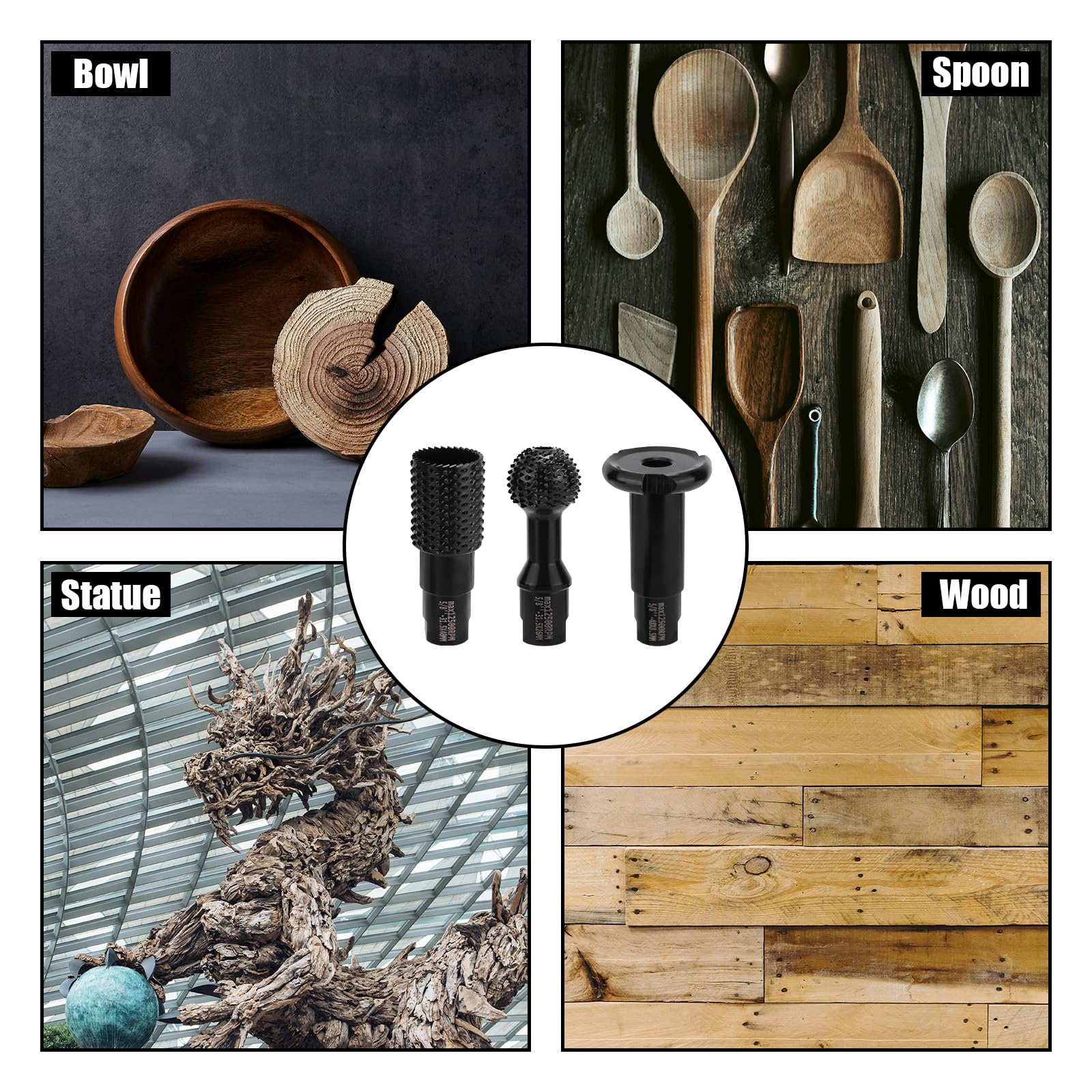 3pz Set di Frese Rotanti per Lavorazione del Legno, Accessori per Smerigliatrice Angolare con Filettatura 5/8-11 per Smerigliatrice Angolare da 4 1/2 Pollici e 5 Pollici per Rettifica Foratura