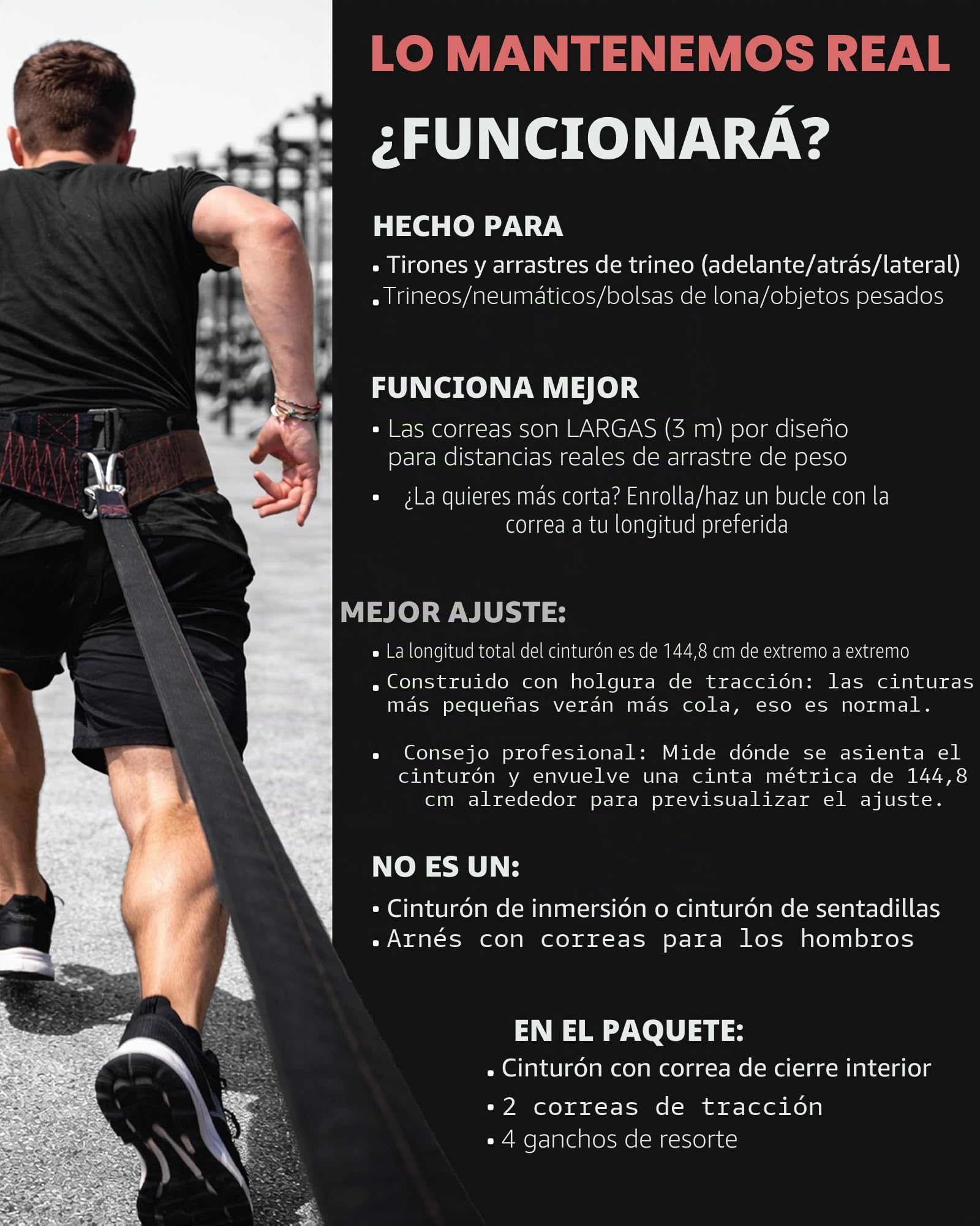THEFITGUY Cinturón de tracción de trineo, cierre ajustable, 2 correas y 4 ganchos, para entrenamiento de resistencia multidireccional, fuerza y agilidad