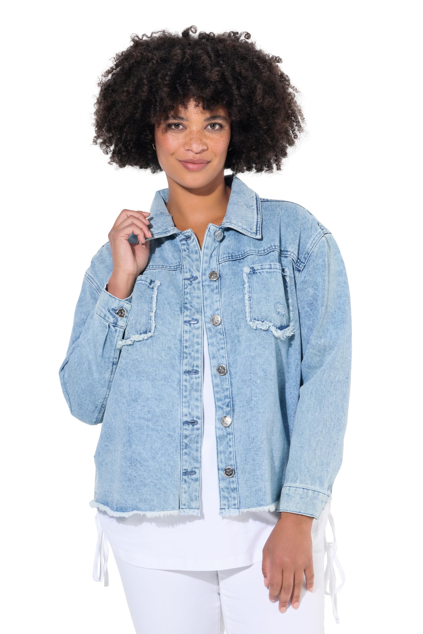 Angel of Style Damen große Größen Übergrößen Plus Size Jeansjacke, Oversized, Destroyed, Rückendruck 833354