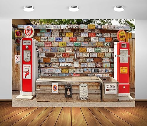 Miniatura 4 de Telón de fondo retro para gasolinera de 8 x 6 pies, para fotografía de carretera occidental, decoración de fiesta, accesorios para fotos