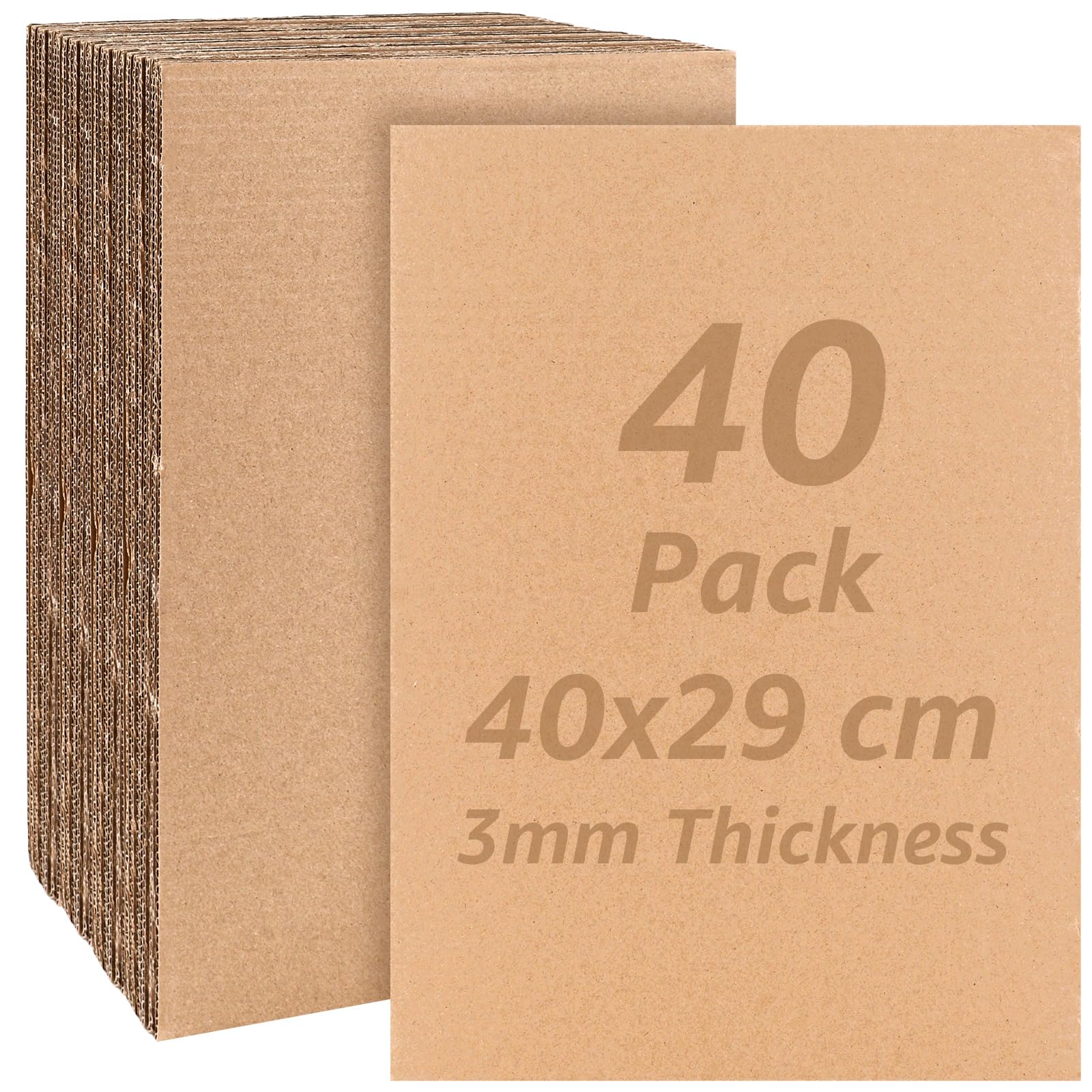 AKOLAFE 40 Piezas Carton Ondulado Kraft 29 x 40 cm, Carton Manualidades de 3 mm Papel Kraft 3 Capas para Embalaje Maquetas Cortar Doblar Pintar Proyectos Escolares
