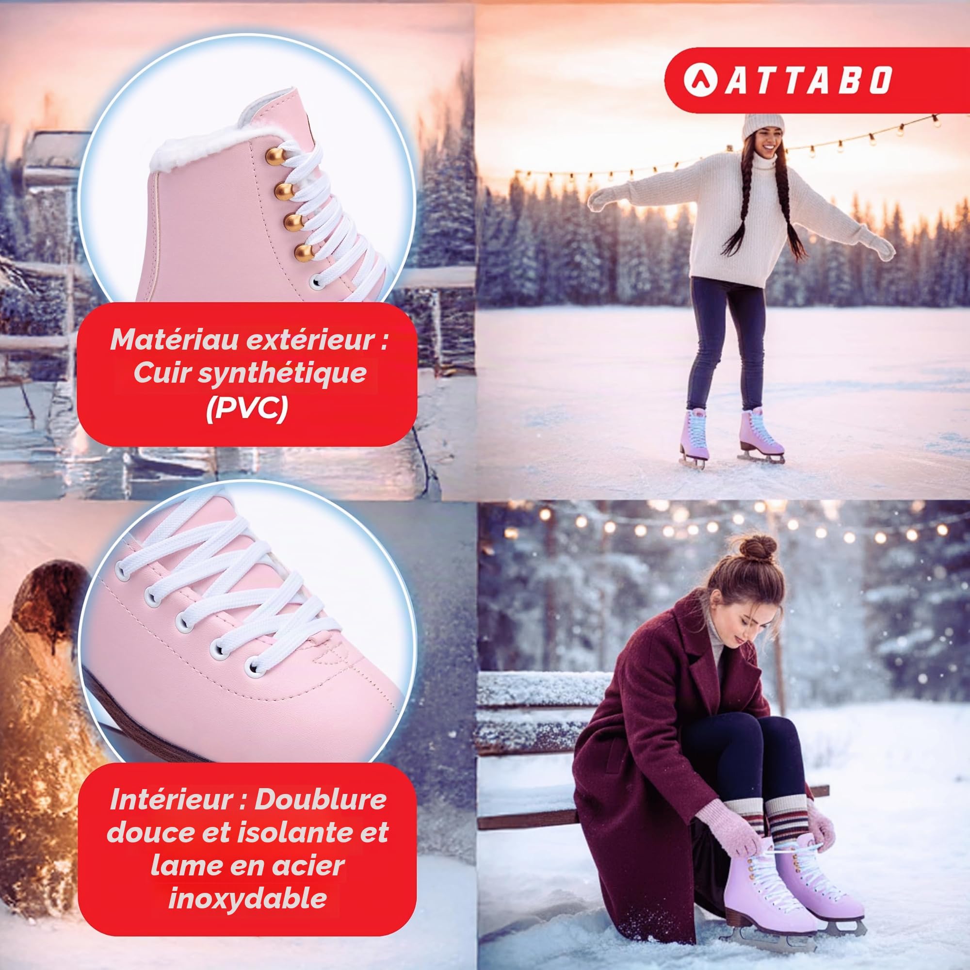 ATTABO Isla Patins à Glace pour Femmes