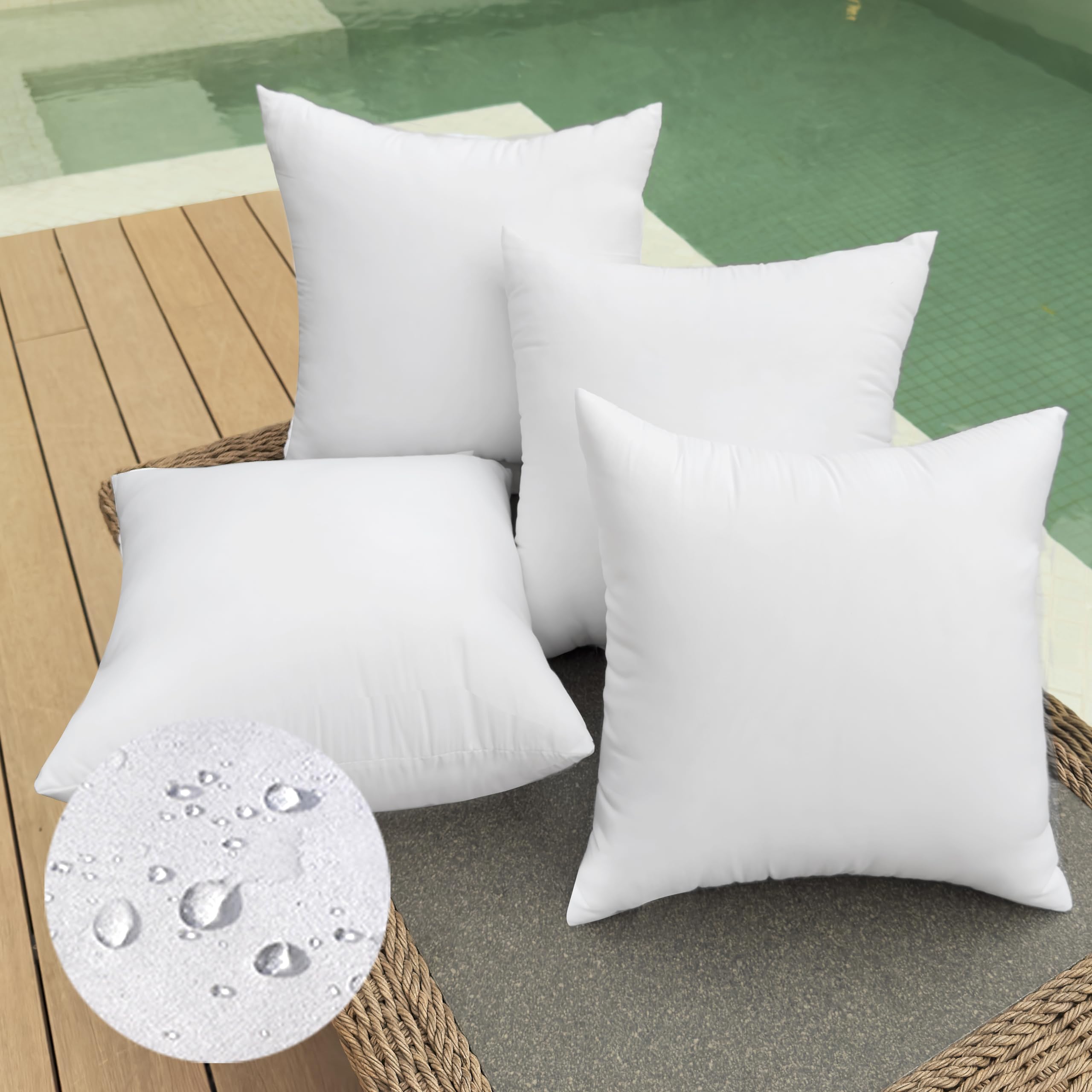 QSWRD 55 x 55 CM Outdoor Cushions Inserts Pack of 4 Large 22 x 22 Inches Throw Pillow Inserts Waterproof Patio Furniture Cushions Decorative Porch Couch Cushions Premium Square Sofa Cushion, White