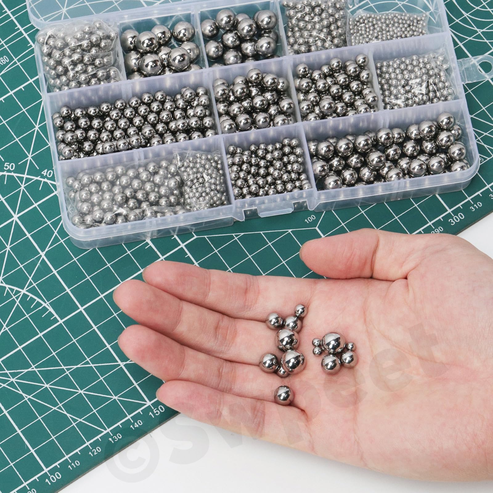 Swpeet 510Pcs 11 dimensioni 2-8mm Kit assortimento palle di cuscinetto in acciaio cromato di precisione metrica, palle di cuscinetto per biciclette, 2mm 2,5mm 3mm 3,5mm 4mm 4,5mm 5mm 5,5mm 6mm 7mm 8mm