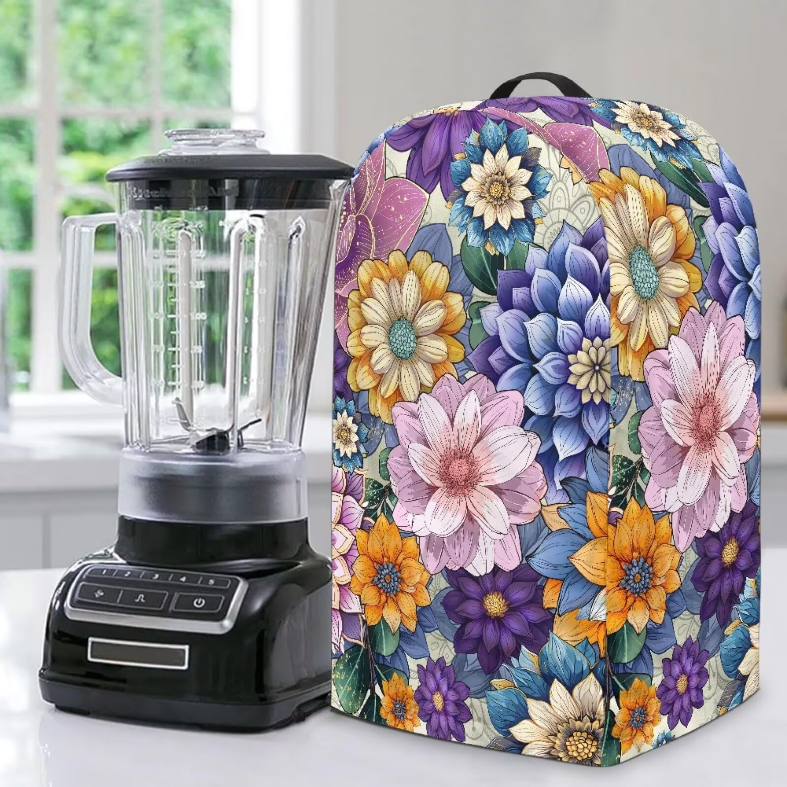 Boho Flower Bright Blossom Countertop Blender Cover Kitchen Appliance Dust Protection Cover Anti Fingerprint Easy to Clean Standard Countertop Blender Appliance, Machine Washable