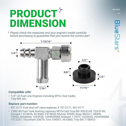 Miniatura 3 de BlueStars 951-0171 751-0171 Válvula de cierre de combustible 735-0149 935-0149 Ojal para tanque de gasolina MTD Troy Bilt Toro Craftsman generador