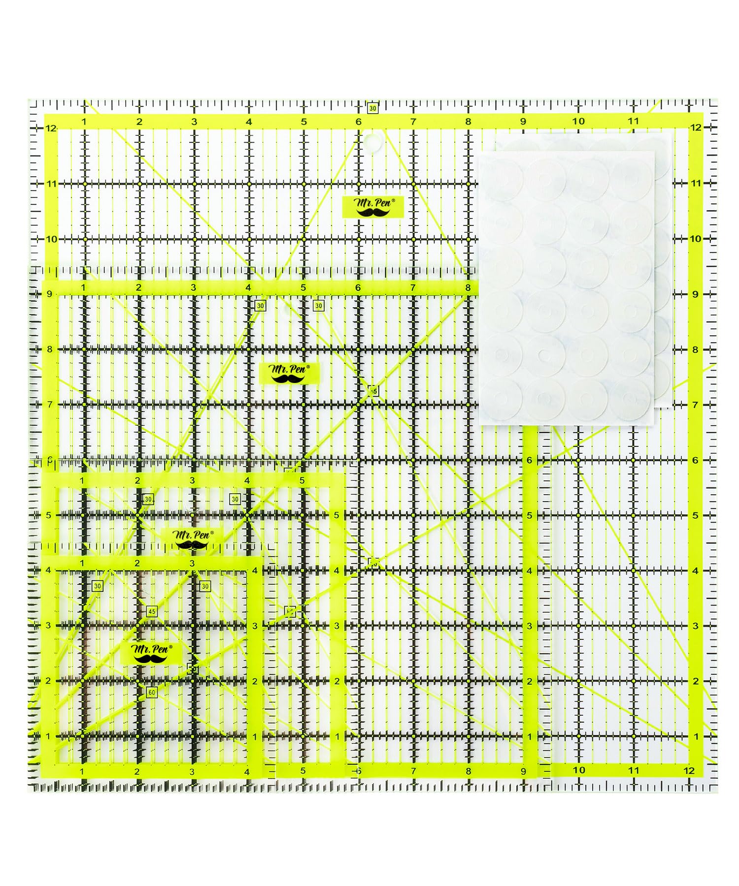 Mr. Pen- Quilting Ruler Set, 4 Pcs, Sizes (4.5"X4.5")-(6"X6)-(9.5"X9.5")-(12.5"X12.5"), Quilting Squares, Quilt Ruler, Rulers for Quilting and Sewing, Clear Quilting Ruler, Quilt Rulers, Acrylic Ruler