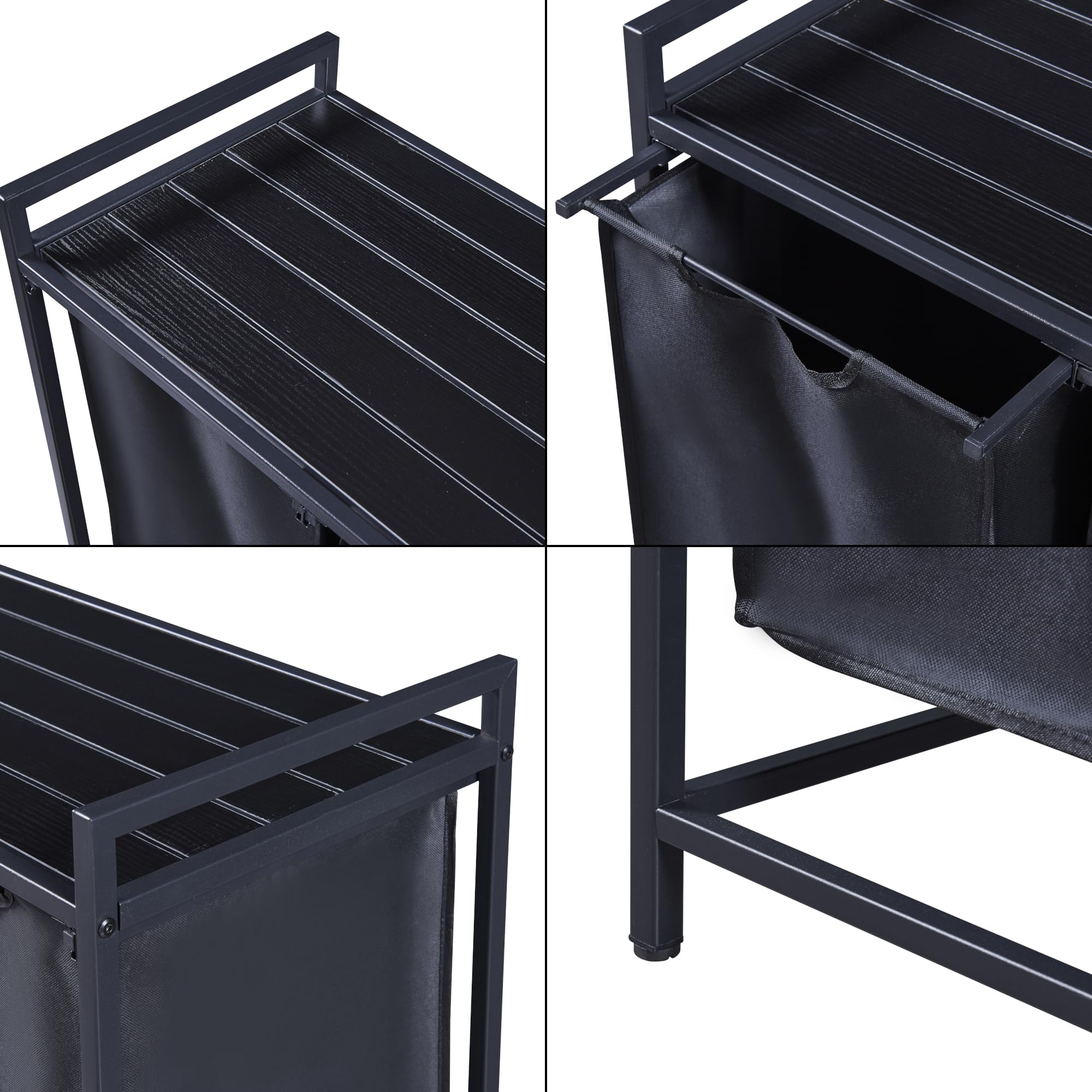 [en.casa] Mobile Portabiancheria con Ripiano e 3 Scomparti Estraibili per Bucato Sacchi Rimovibili con Capienza 3x 45 L - Nero