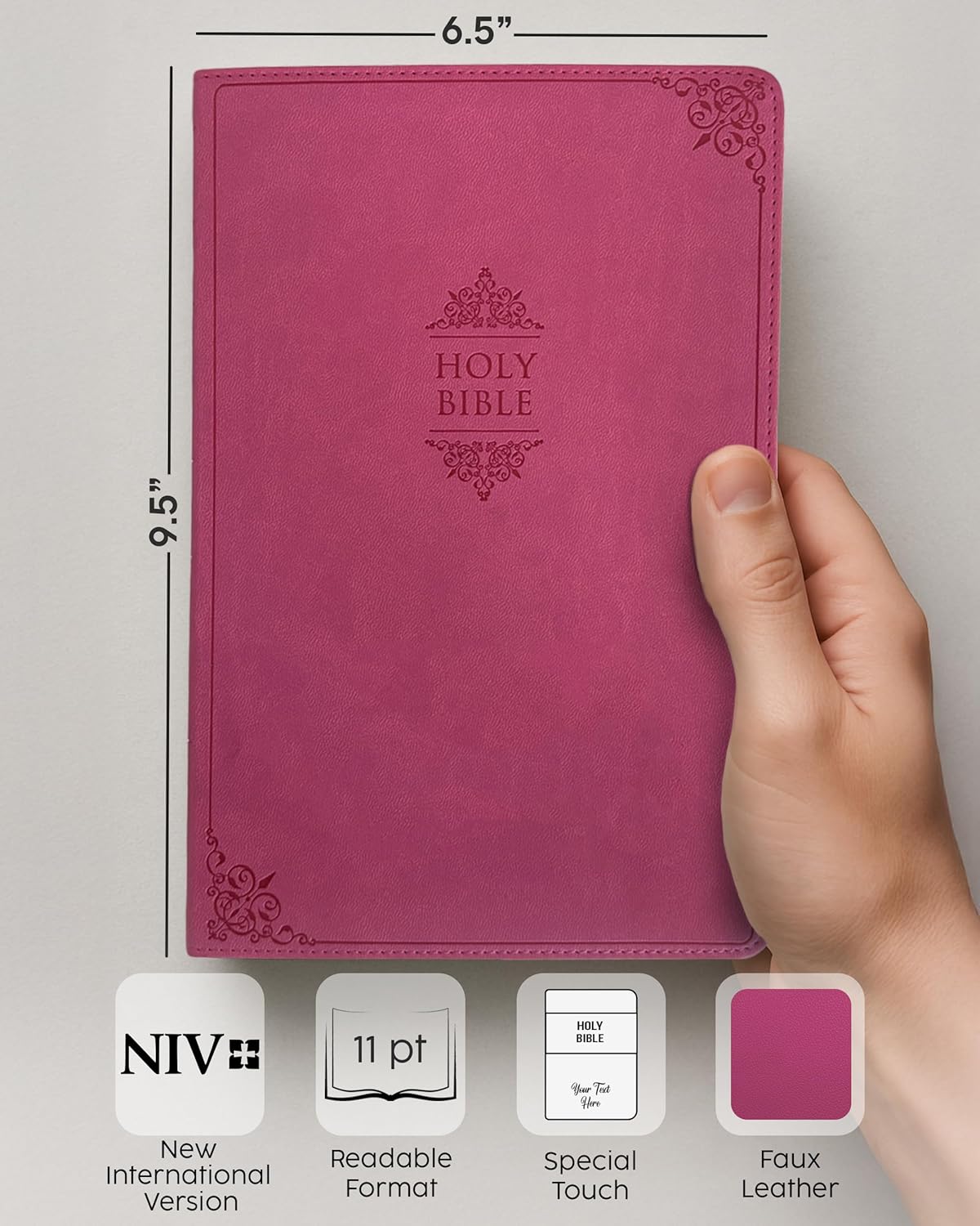 Personalized NIV Bible, Pink Leathersoft, Comfort Print Bible, Add Your Name
