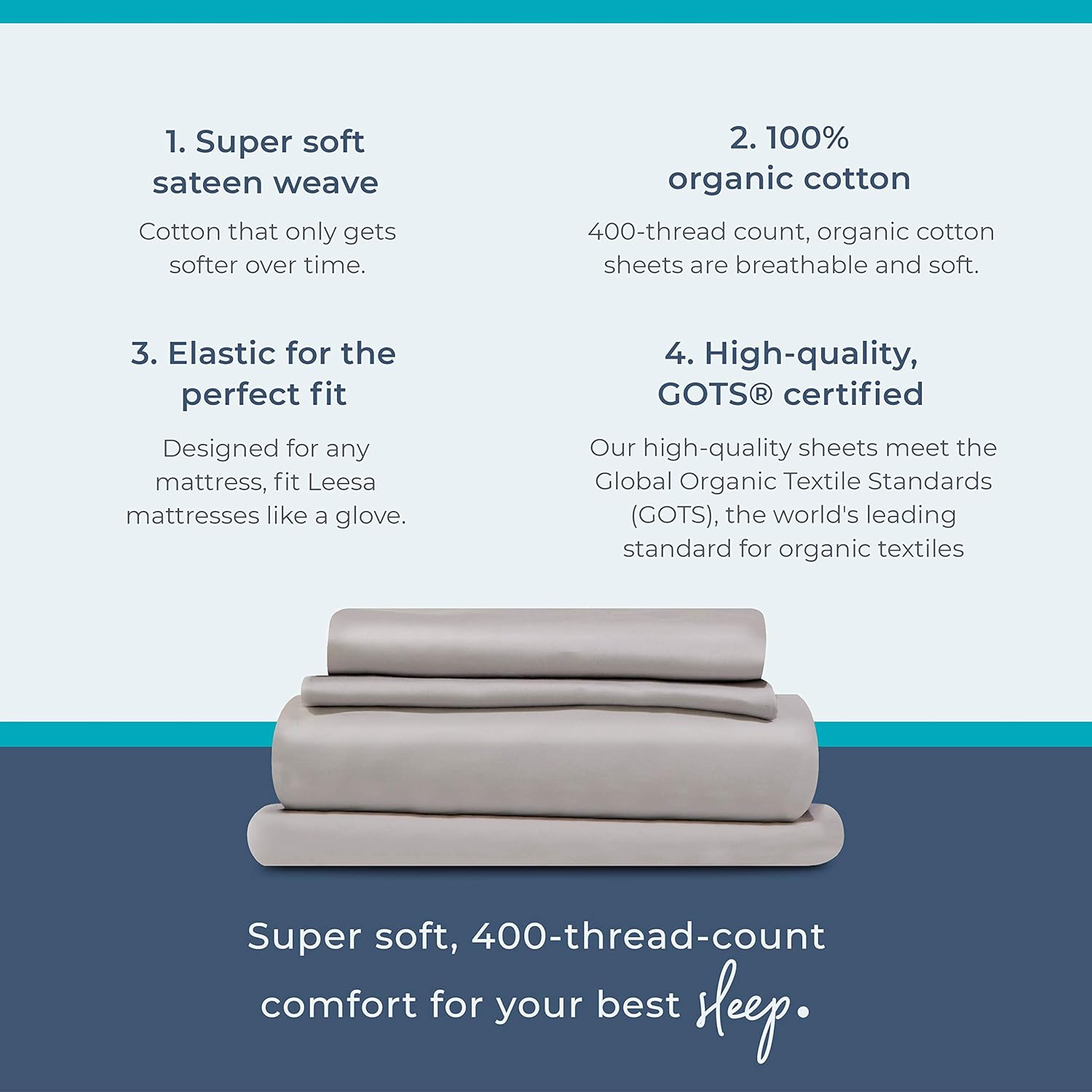 Amazon Crazy 🔥 Deals Queen Size Bed Sheets Set by Leesa, 100% Cotton Cooling Sateen, Includes Pillowcases and Fitted Sheets, with High Thread Count, Light Grey Best Cyber Monday 🔥 Queen Size Bed Sheets Set by Leesa, 100% Cotton Cooling Sateen, Includes Pillowcases and Fitted Sheets, with High Thread Count, Light Grey