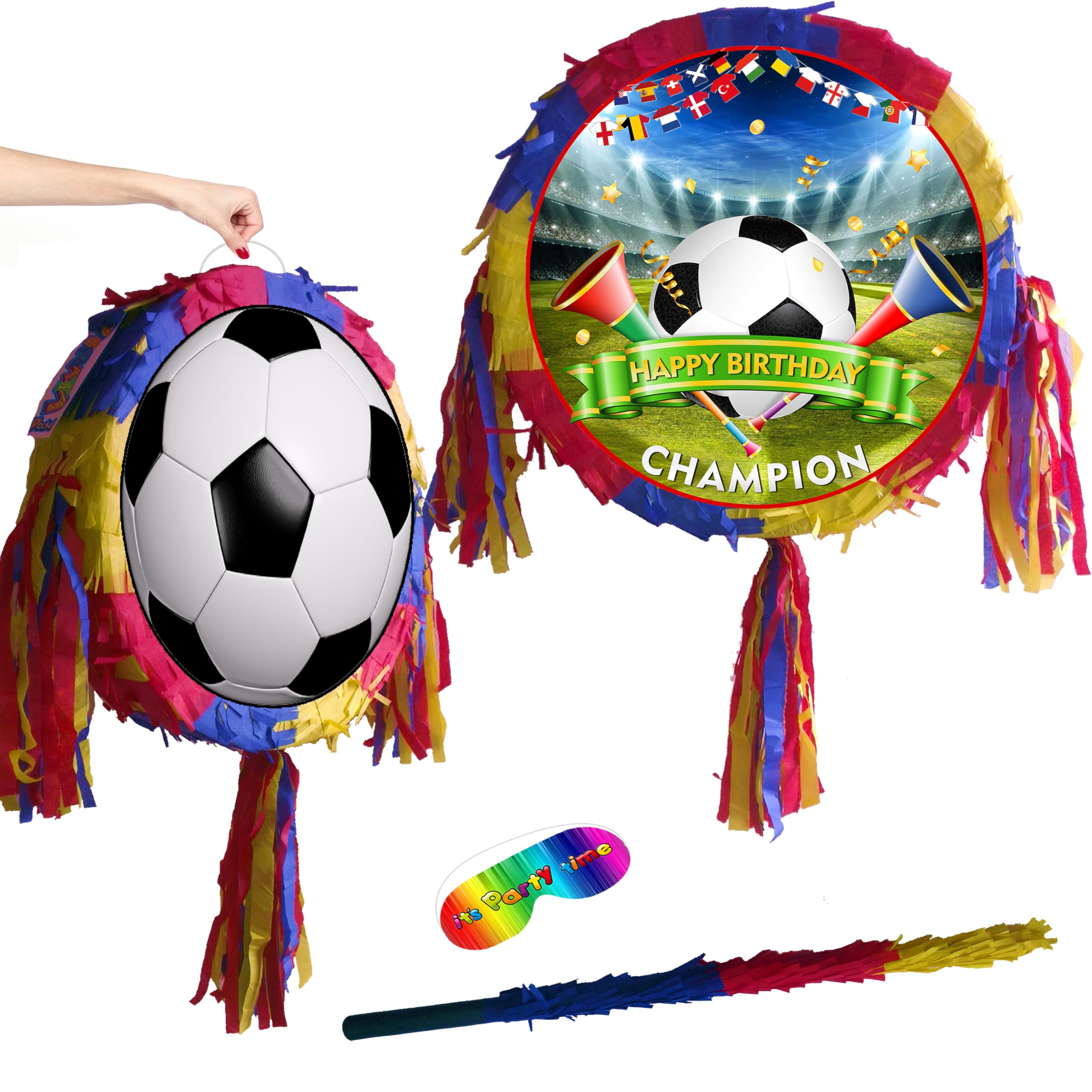 Football Pinata with stick and blindfold