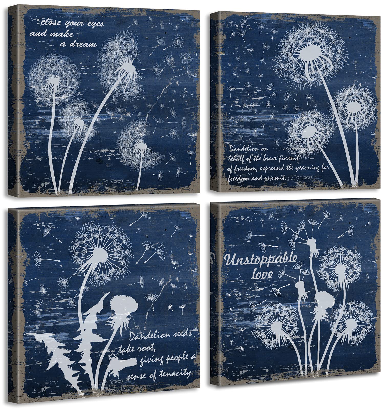 DJSYLIFEDandelion Wall Art - Blue Wall Decor White Dandelion Bathroom Pictures for Rustic Home Decor Farmhouse Theme Canvas Artwork Modern Flower Bedroom Living Room Decorations Ready to Hang