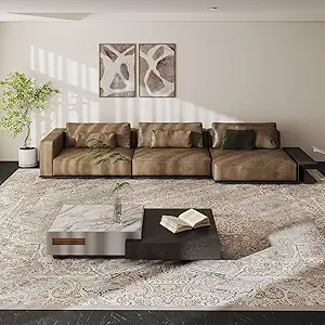 Vintage 8x10 Washable Area Rug, Low-Profile Large Area Rug with Non-Slip Backing & Durable Edge Binding, Pet-Friendly Carpet, Large Rug for Living Room, Bedroom, Dinning Room