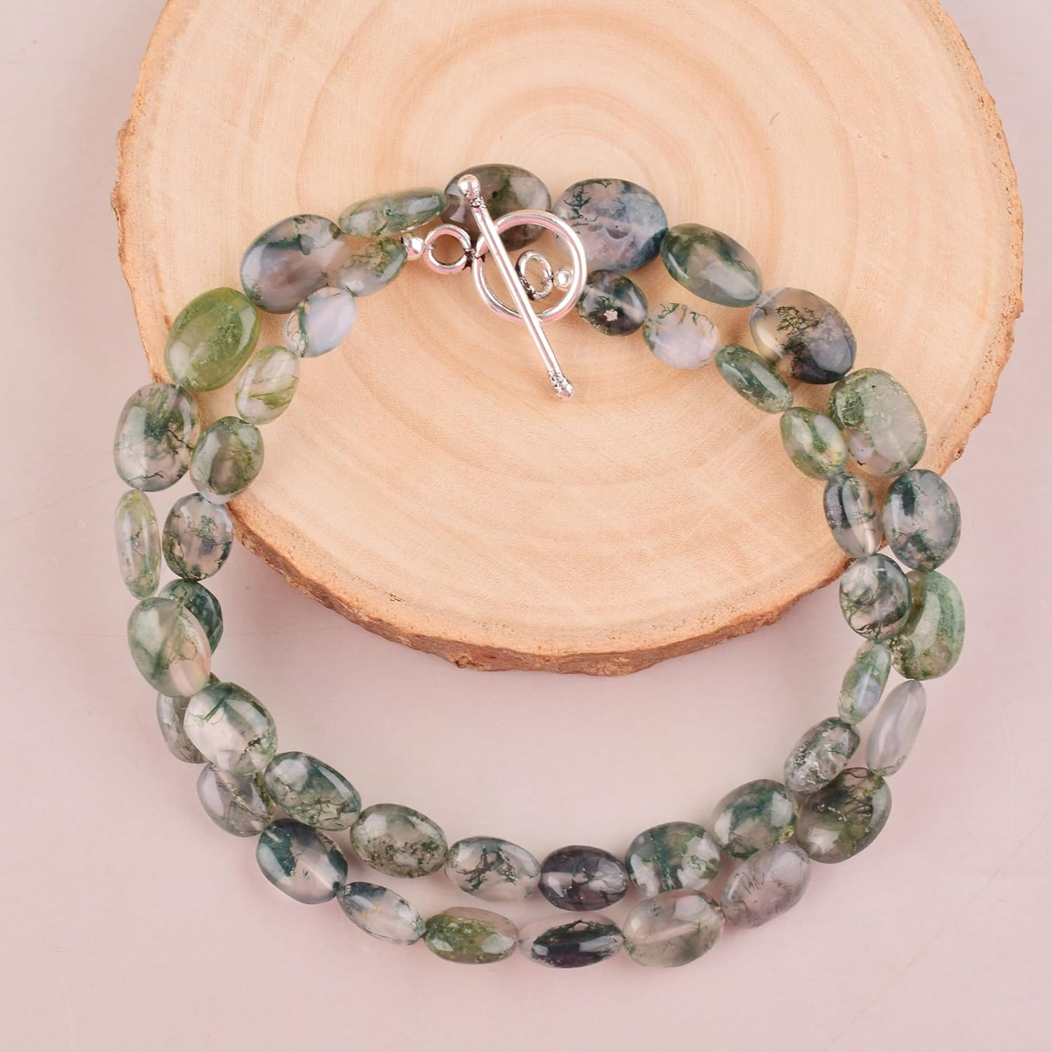 Natural Moss Agate Crystals Pendant Necklace, Faceted Nuggets Beads Gemstone, Energy Healing Crystals, Birthday, Gift for Women, Gemstone Jewelry 18 inch AAA+ Quality (Necklace) - Image 5