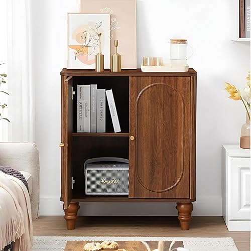 Miniatura 7 de ORRD Armario de almacenamiento estriado, moderno aparador de madera Credenza con estantes ajustables y patas de madera maciza, mesa consola para