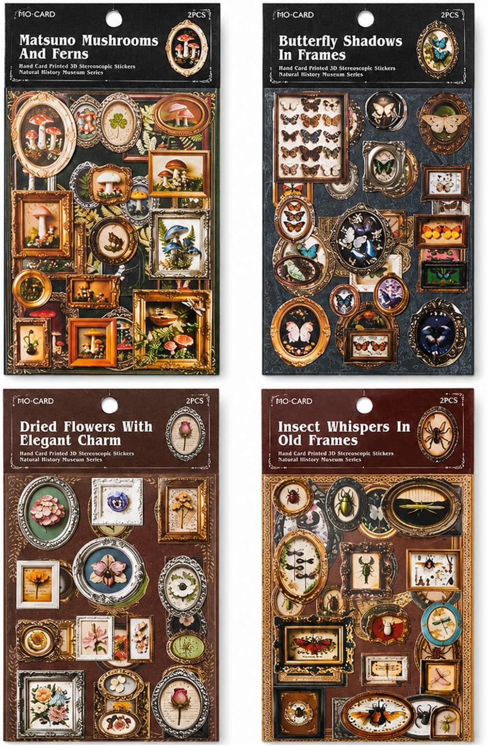 111 Pcs 3D Vintage Museum Frame Stickers, 4 Packs Cardstock Kit