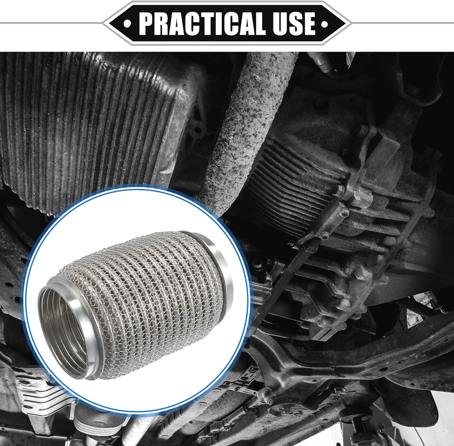 Car Exhaust Flexible Pipe, 76x152mm 2.99"x5.98" Exhaust Flex Connector Pipes Bellows Universal for Car Durable Stainless Steel Silver Tone