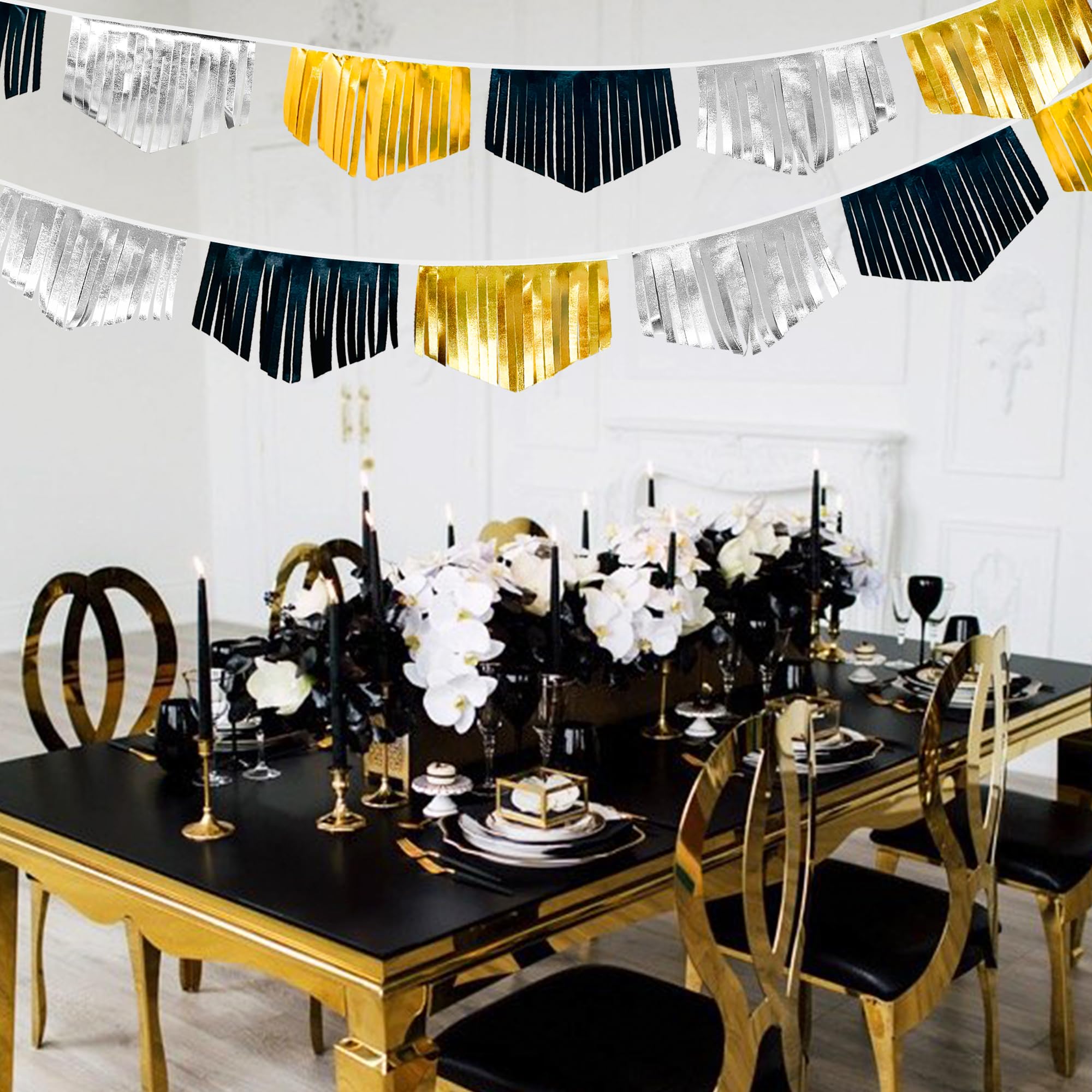 Wimpelkette mit Quaste, doppelseitig, metallischer Stoff, Wimpelkette, Flagge, Girlande für Abschlussfeier, Geburtstag, Jahrestag, Junggesellinnenabschied, Verlobung, Hochzeit, Brautparty,