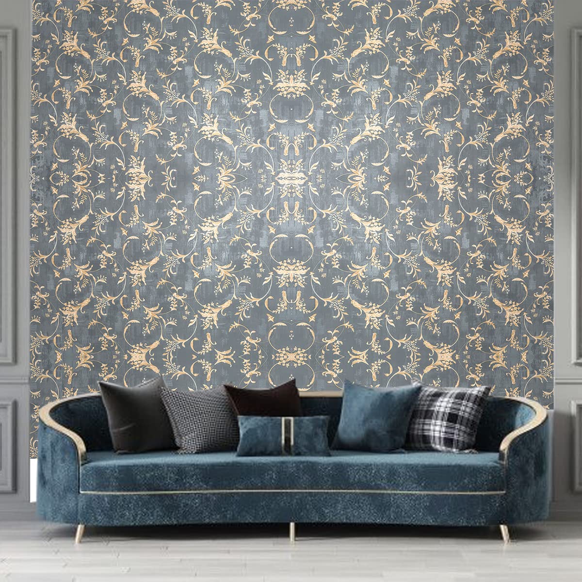 BP DESIGN SOLUTION Gray Gold Pattern Wallpaper for Home Décor, Kitchen Wall (Self Adhesive Vinyl, Water Proof (16x60) inch