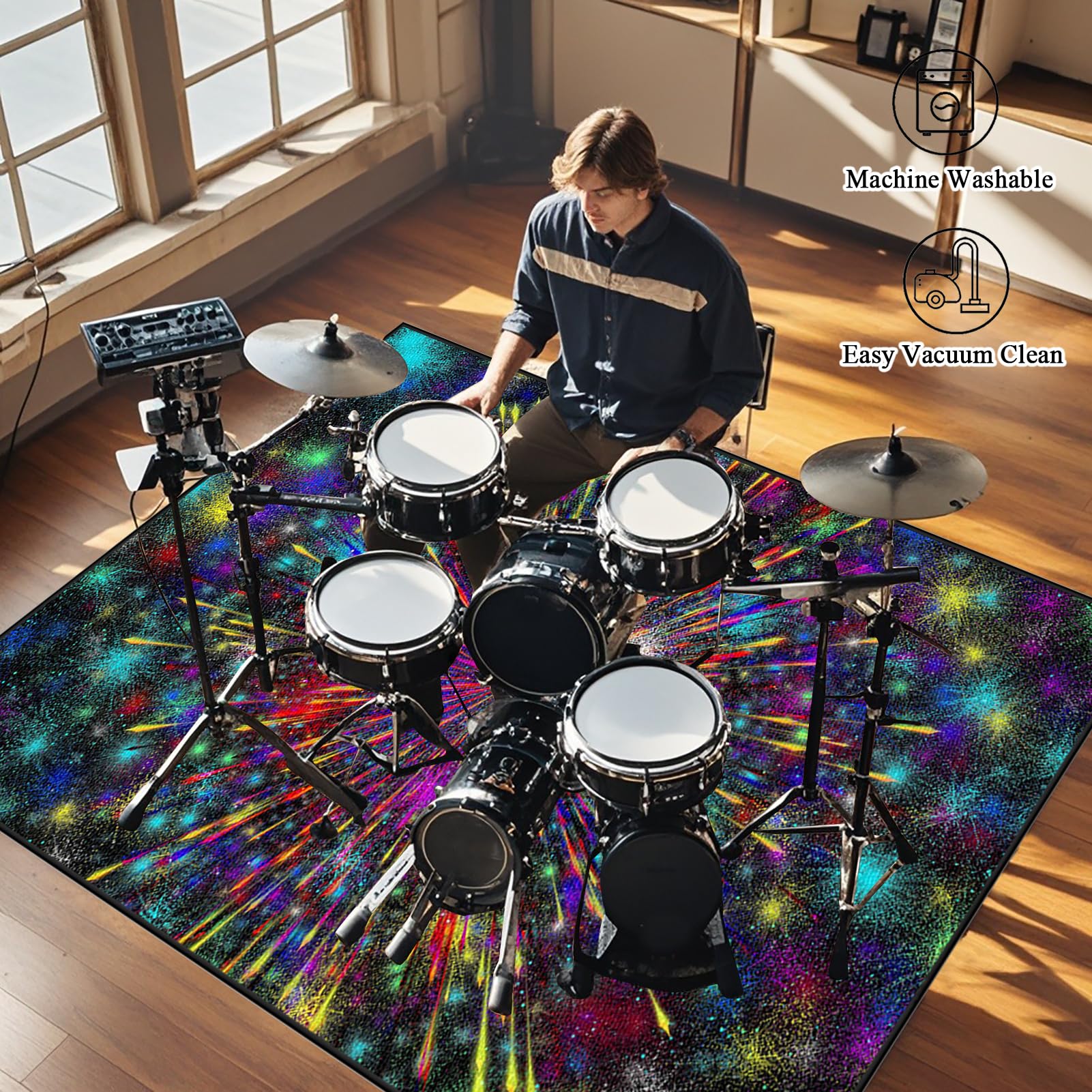 Tappeto per Batteria Acustica, Tappeto a Tamburo Antiscivolo, 230 x 200 cm Tappetino Insonorizzato Tappeto Drum Carpet per Batterie Elettroniche Rullante Snare Drum Grancassa Tappeto