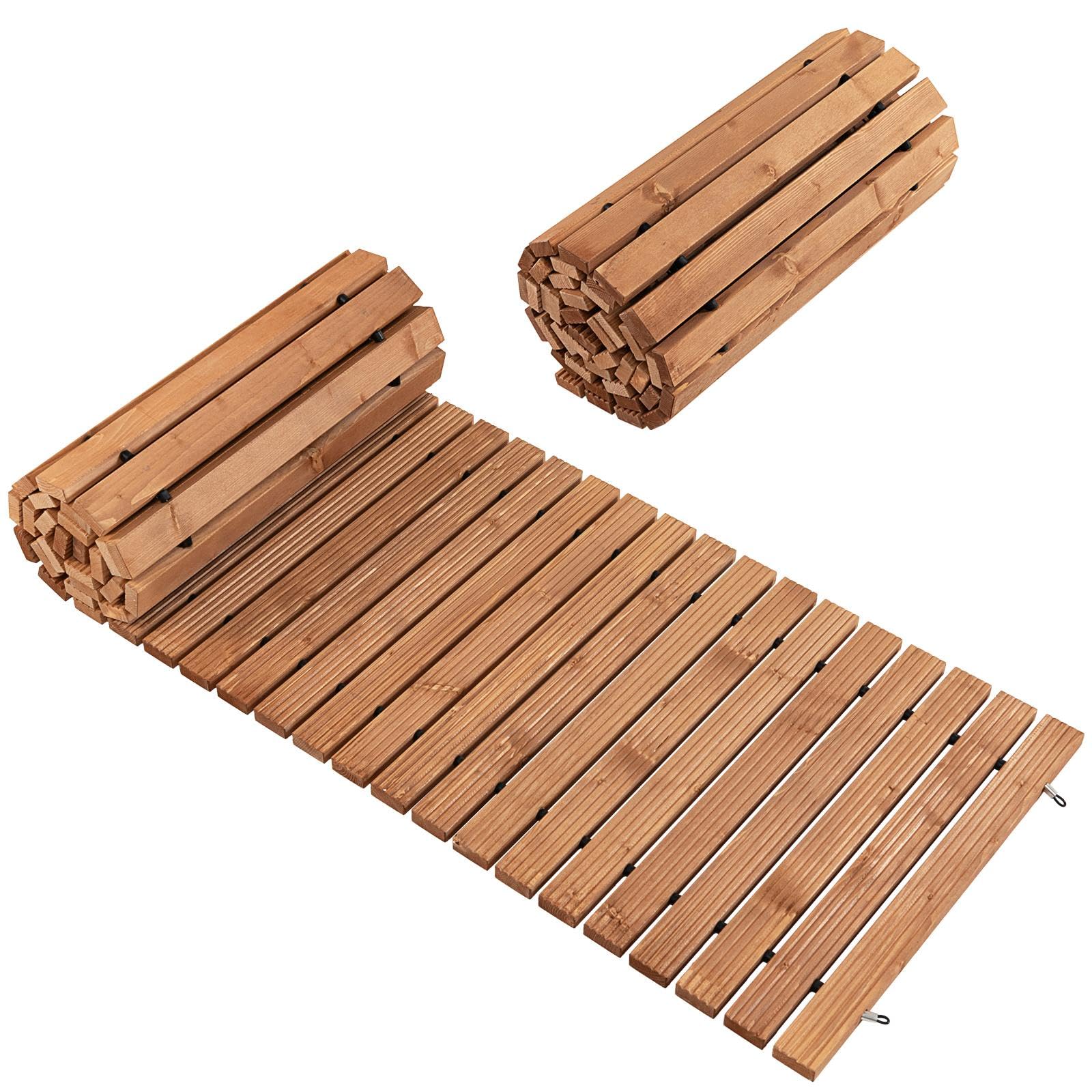 SOARS Camino de Madera Enrollable 245 cm - con Alambre, Textura Antideslizante y Resistente al Mal Tiempo - Ideal para Jardín, Patio y Playa (245 x 55cm)
