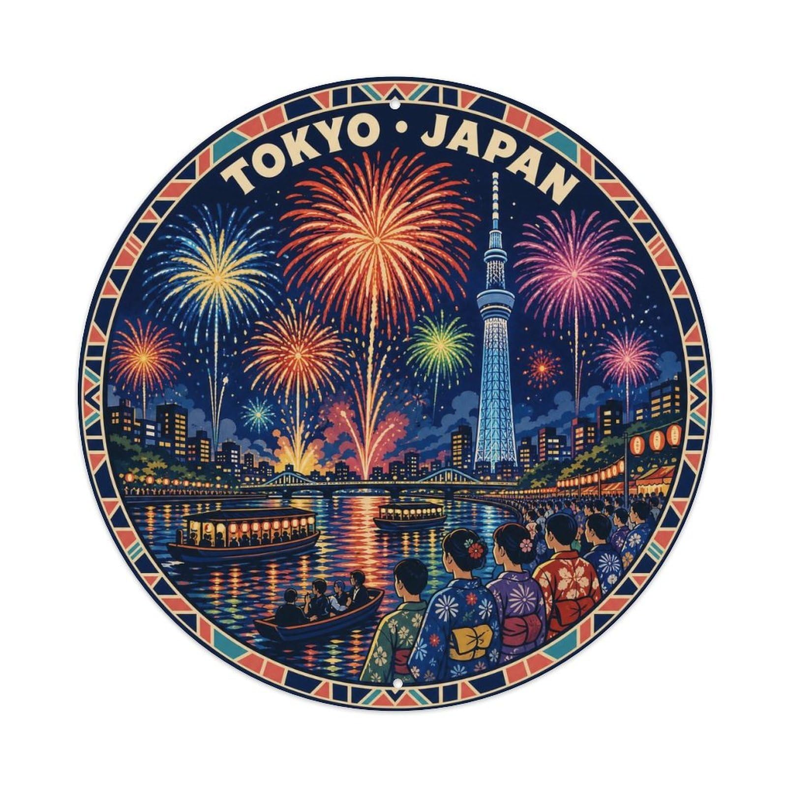 Olyhtr 8X8inch Classic Style Tokyo Sumida Fireworks Festival Cultural Metal Tin Sign