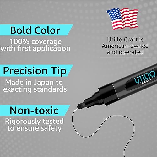 Miniatura 3 de Marcadores de pintura negra (paquete de 8) de 2 a 0.118in, punta mediana fabricada en Japón, para roca, lienzo, metal, madera, tela, cuero, vidrio,