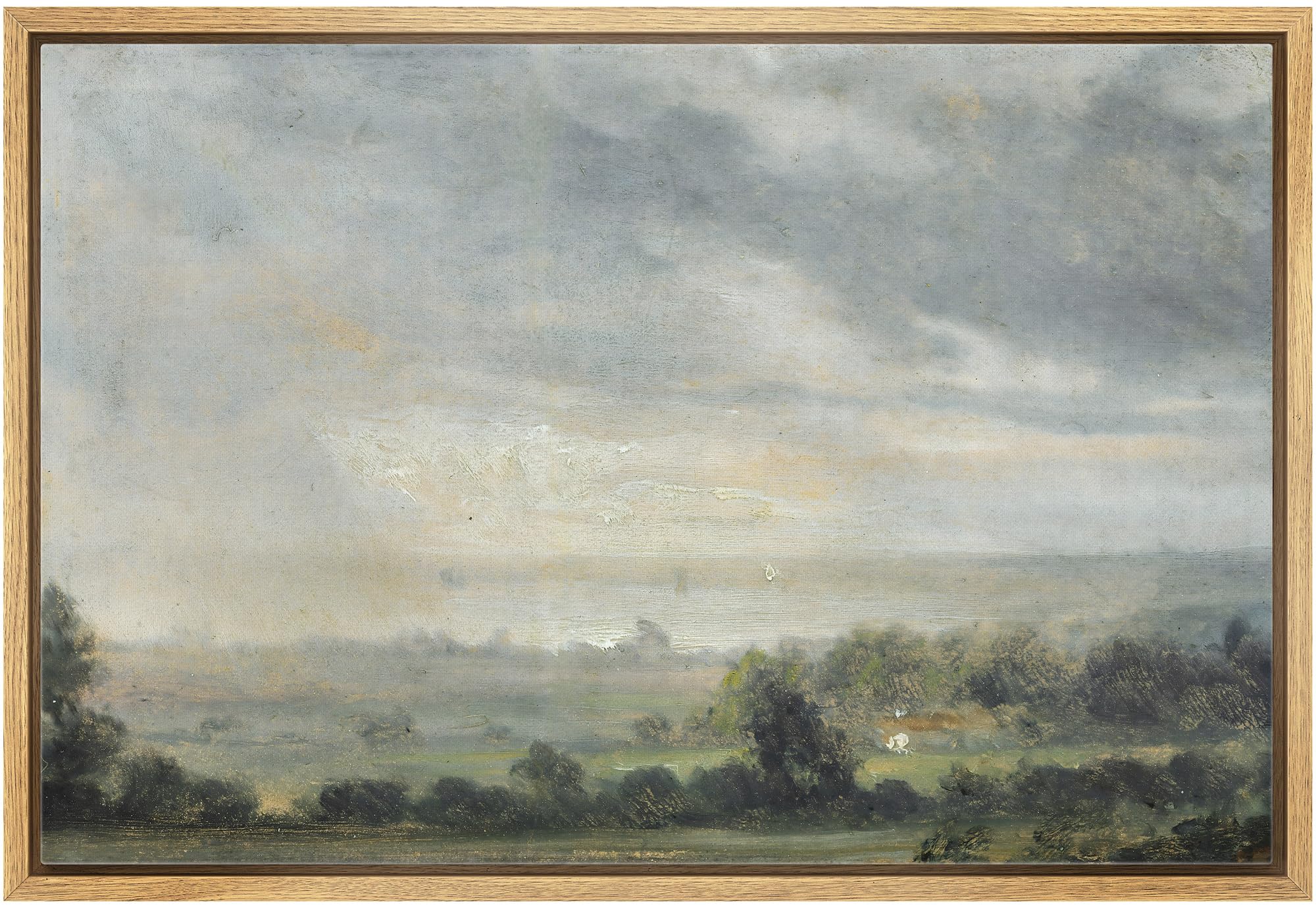 MUDECOR Framed Canvas Print Wall Art Misty Morning Countryside Scene Nature Wilderness Illustrations Realism Decorative Scenic Panoramic Earth for