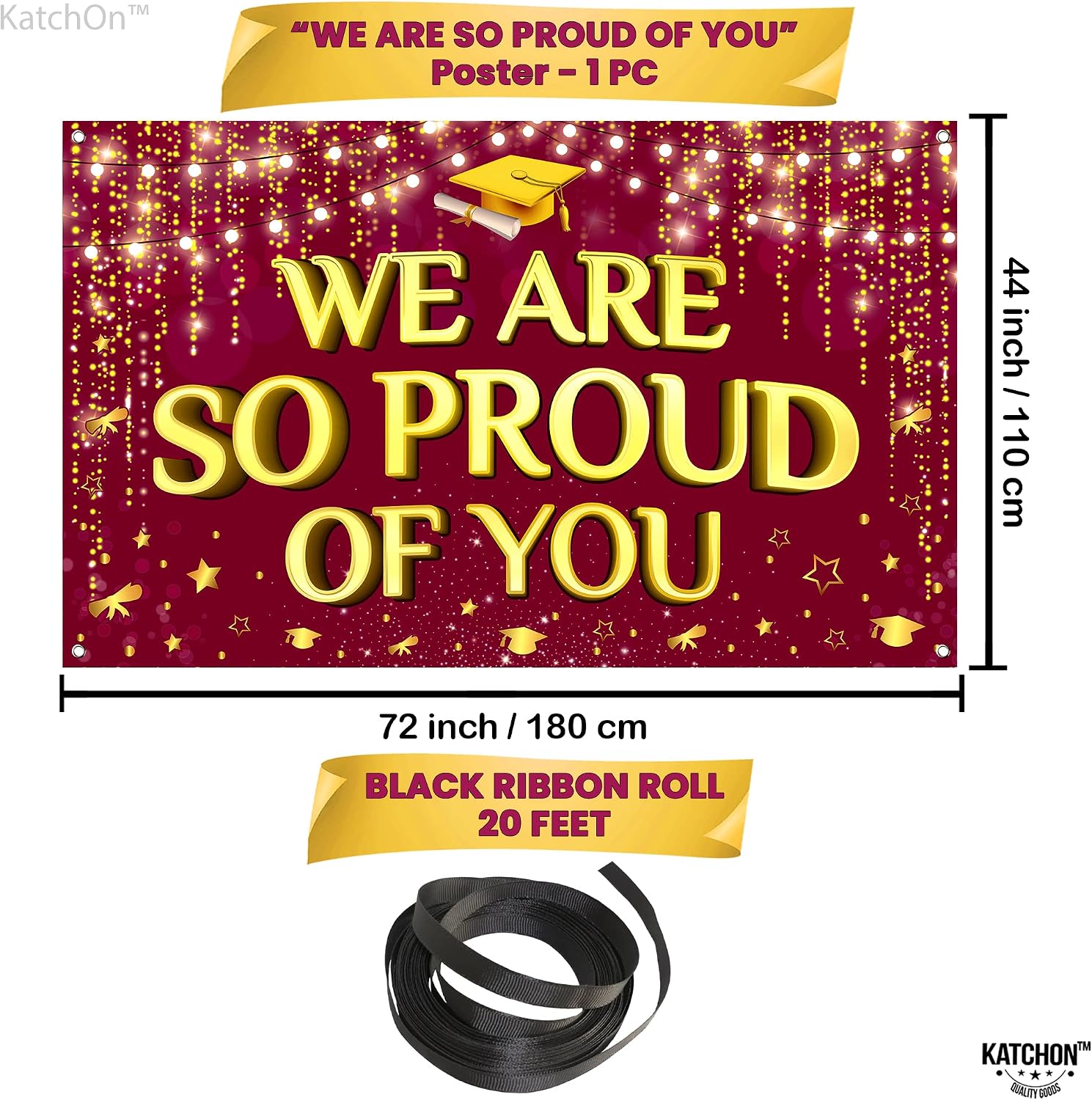 KatchOn, We are So Proud of You Banner - XtraLarge, 72x44 Inch | Graduation Backdrop Maroon and Gold for 2026 Grad Party Decorations | Congratulations Banner for 2026 Graduation Decorations 2026
