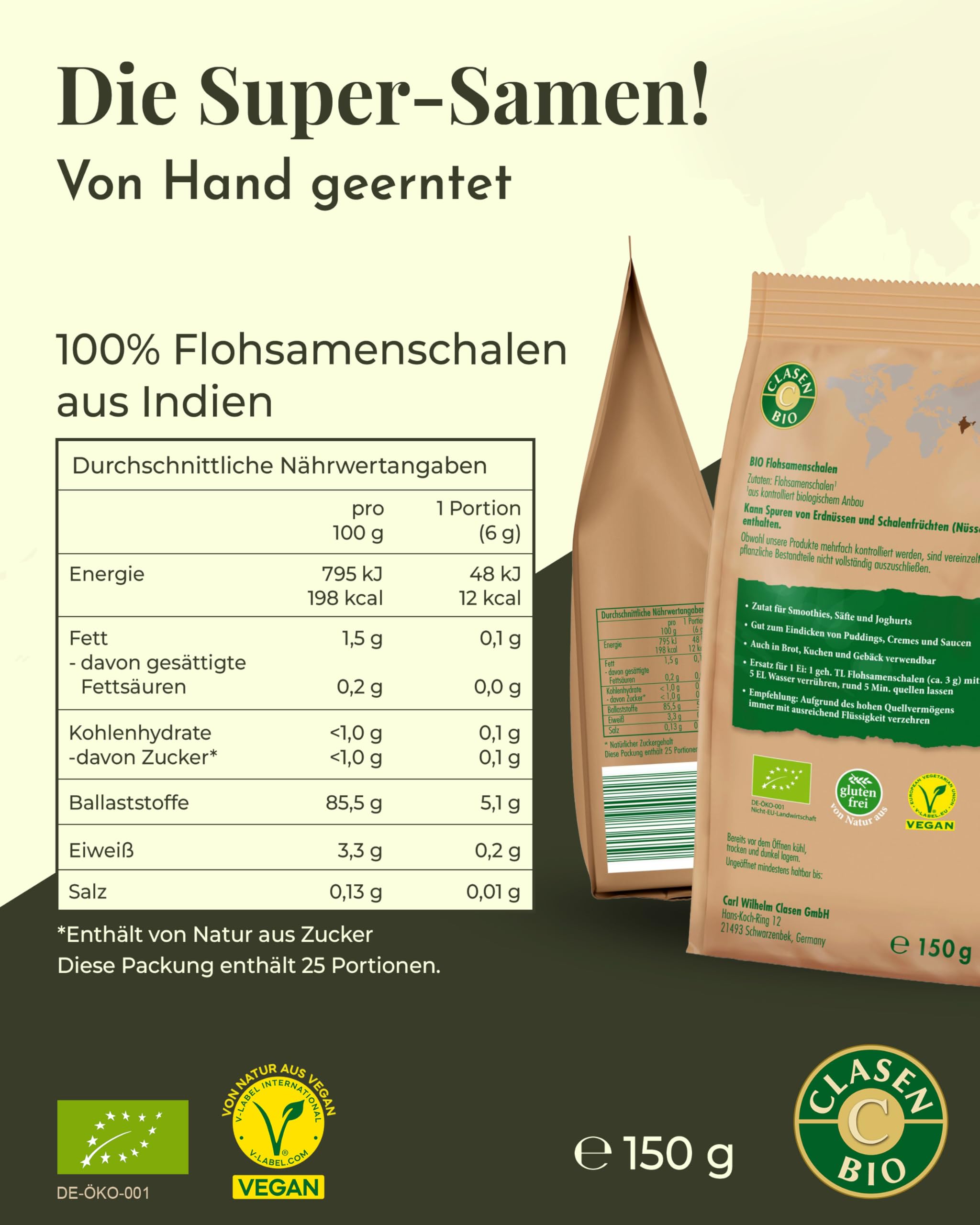 8x CLASEN BIO Flohsamenschalen - 150g