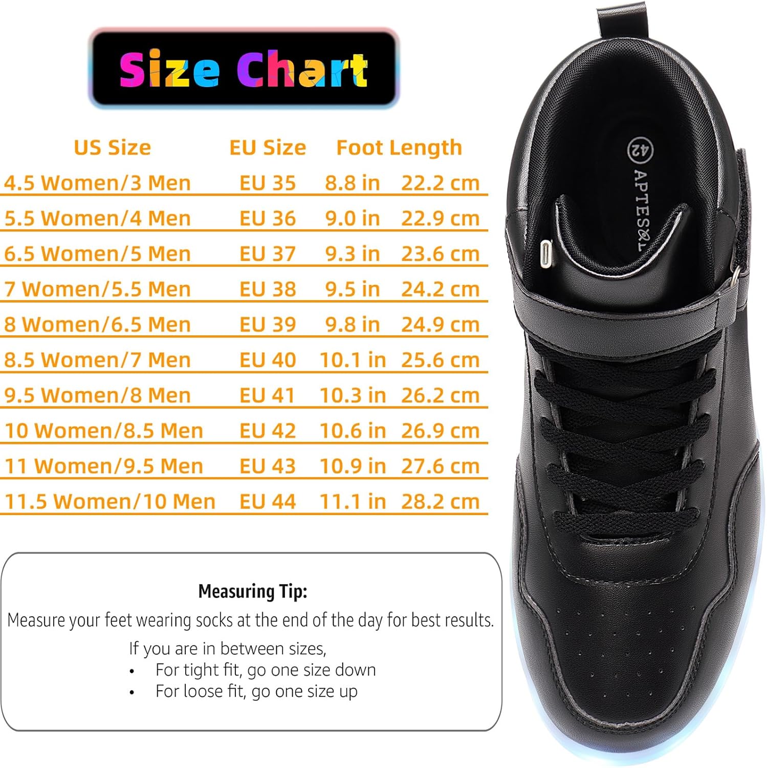 APTESOL Unisex LED Shoes High Top Light Up Sneakers for Women Men - Image 7