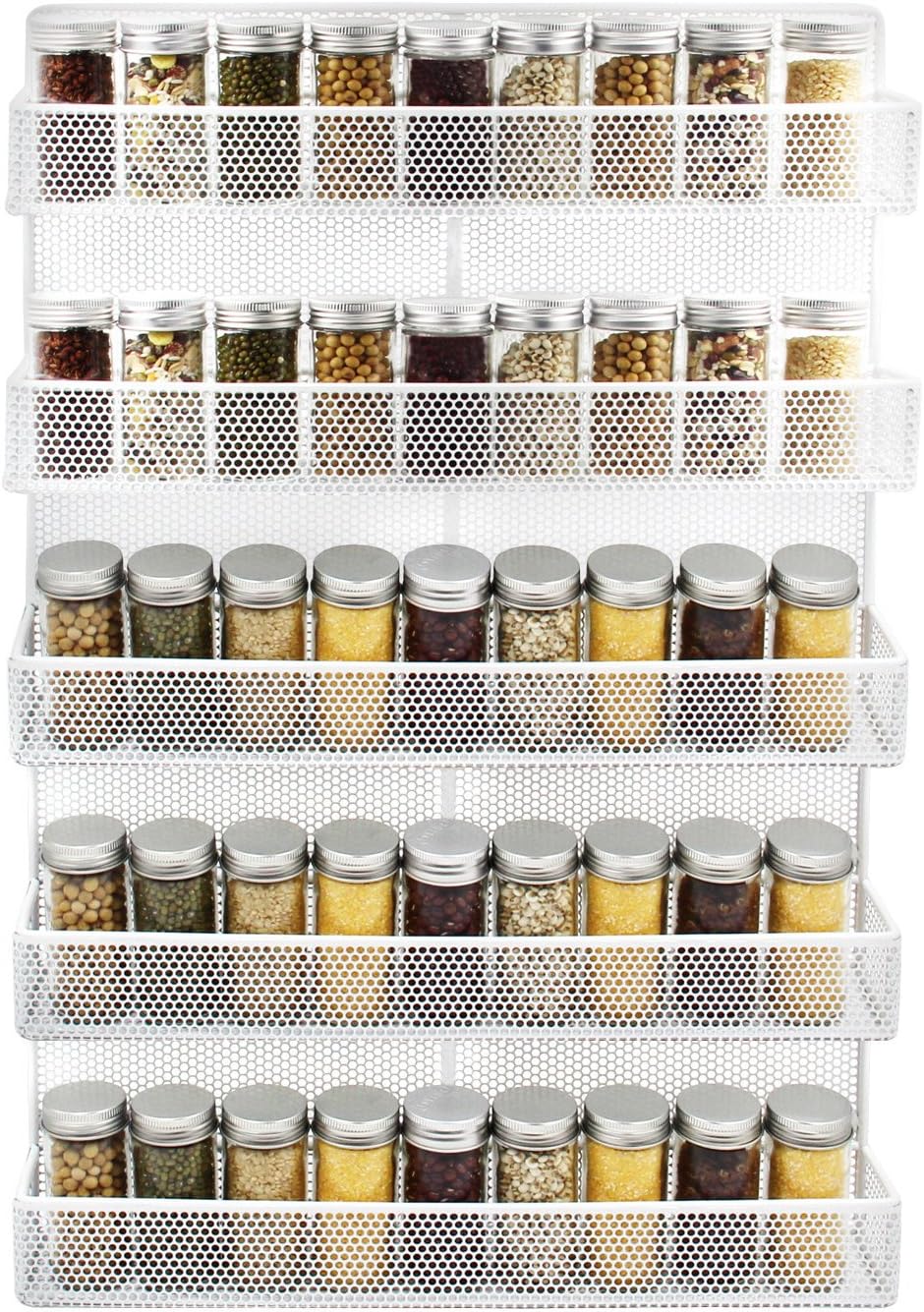 Wall Mounted Spice Rack Organizer for Cabinet Pantry Door Kitchen Large Hanging Spice Shelf 5 Tier Spices Bottle Holder,White