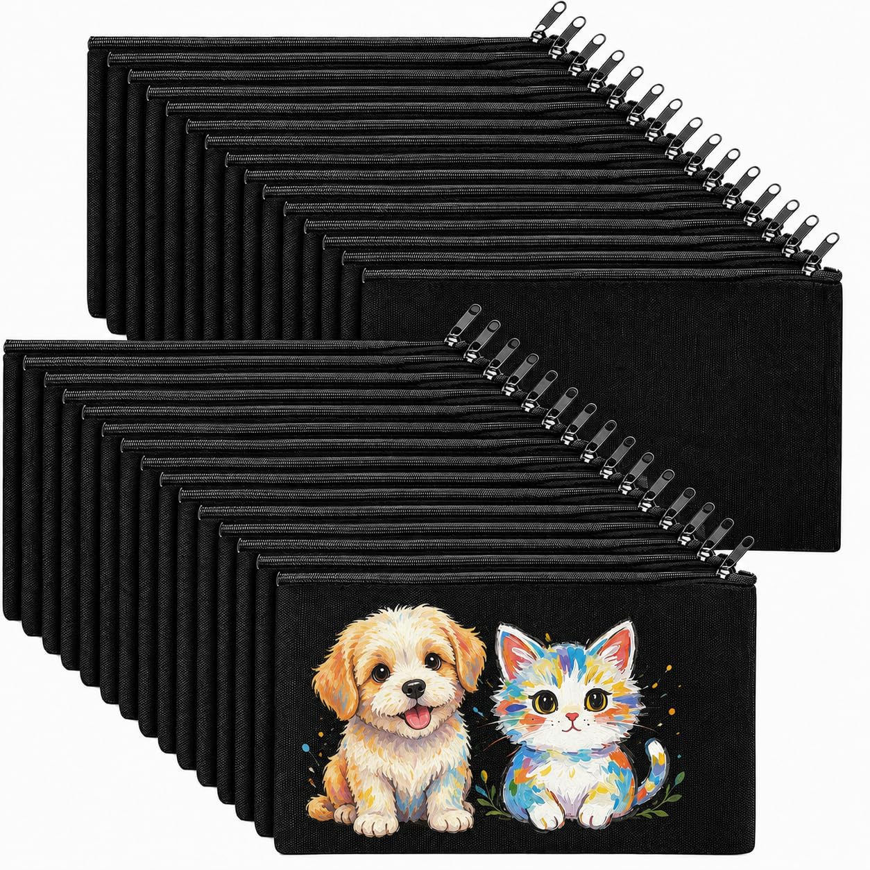 YOUNTHYE 30 Pezzi Astuccio In Tela Nero 12x21CM Borse Tela da Decorare con Cerniera Nera per Fai da Te Pittura e Organizzazione Trucco